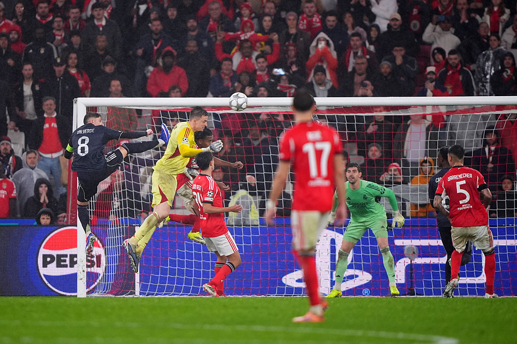 Anatoliy Trubin of Benfica scores his team's fourth goal