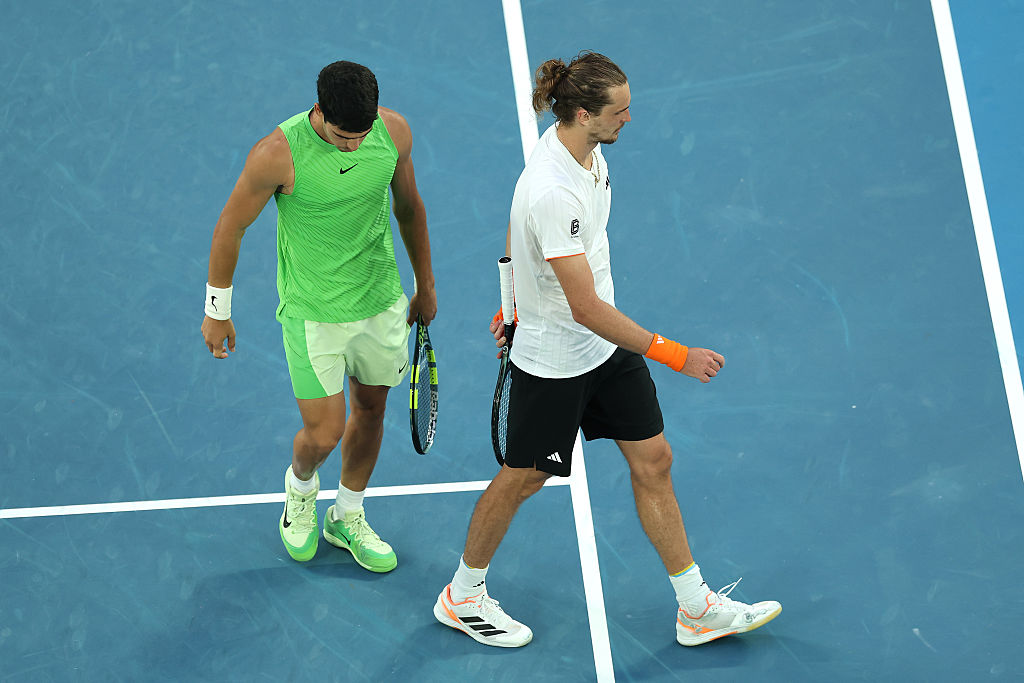 Alexander Zverev of Germany in the Men's Singles Semifinal match against Carlos Alcaraz of Spain