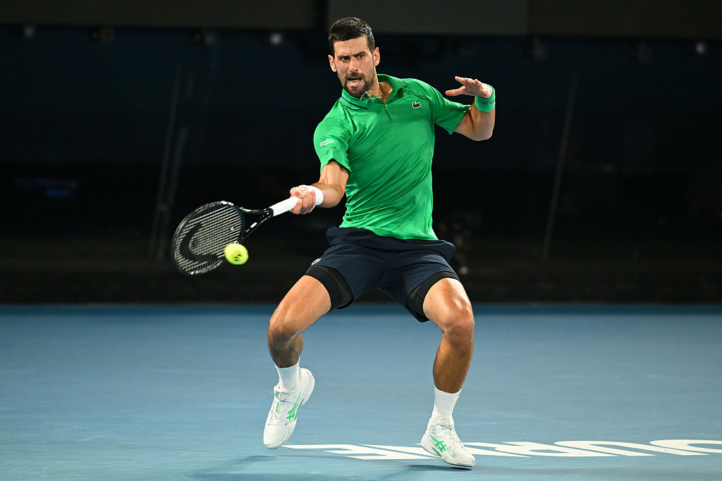Novak Djokovic of Serbia in the Men's Singles Semifinal against Jannik Sinner of Italy