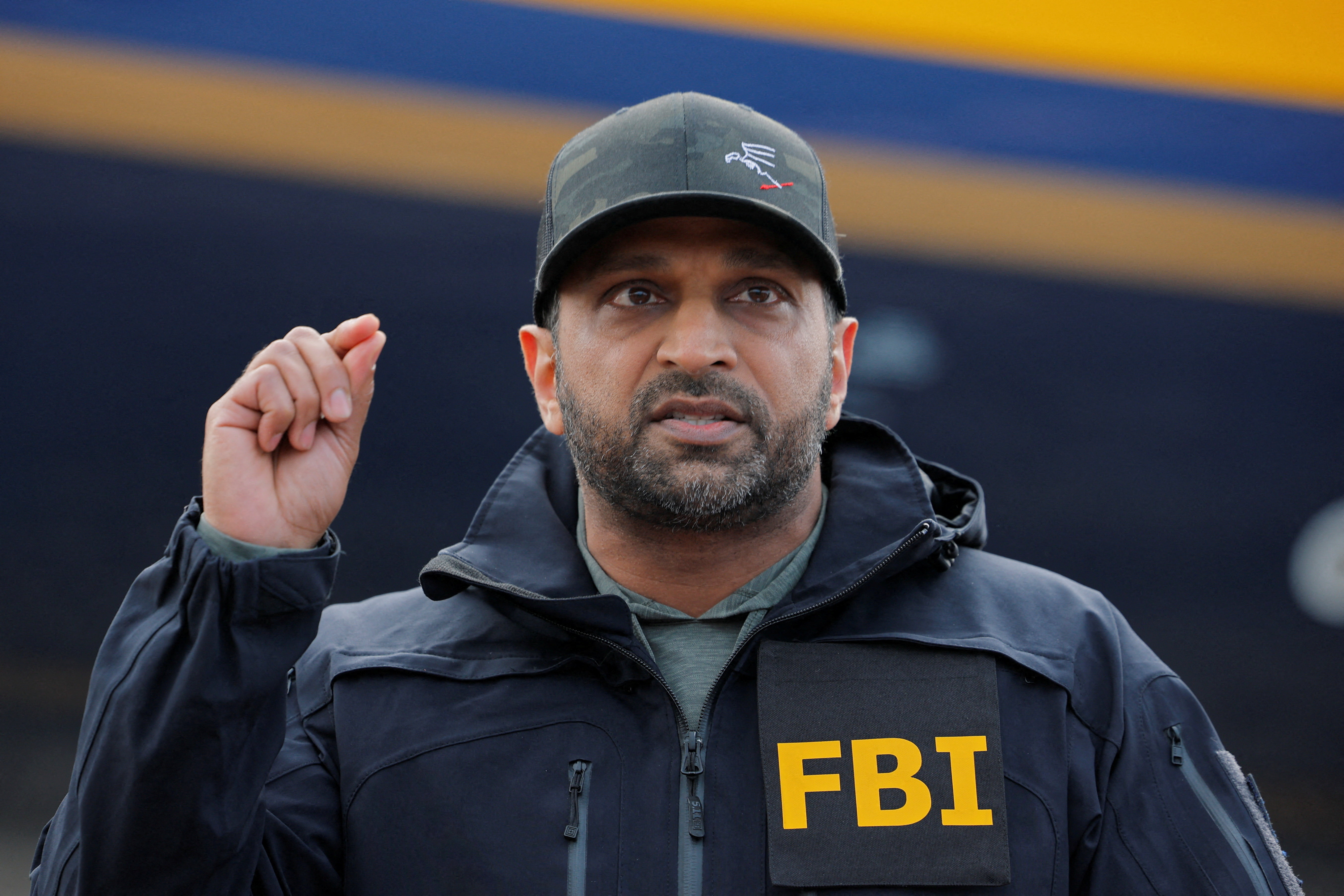 FBI Director Kash Patel announces the apprehension of Ryan Wedding, a former Canadian Olympic snowboarder who was on the FBI's Ten Most Wanted Fugitive list, during a press conference in Ontario, California, U.S., January 23, 2026. REUTERS/Mike Blake TPX IMAGES OF THE DAY