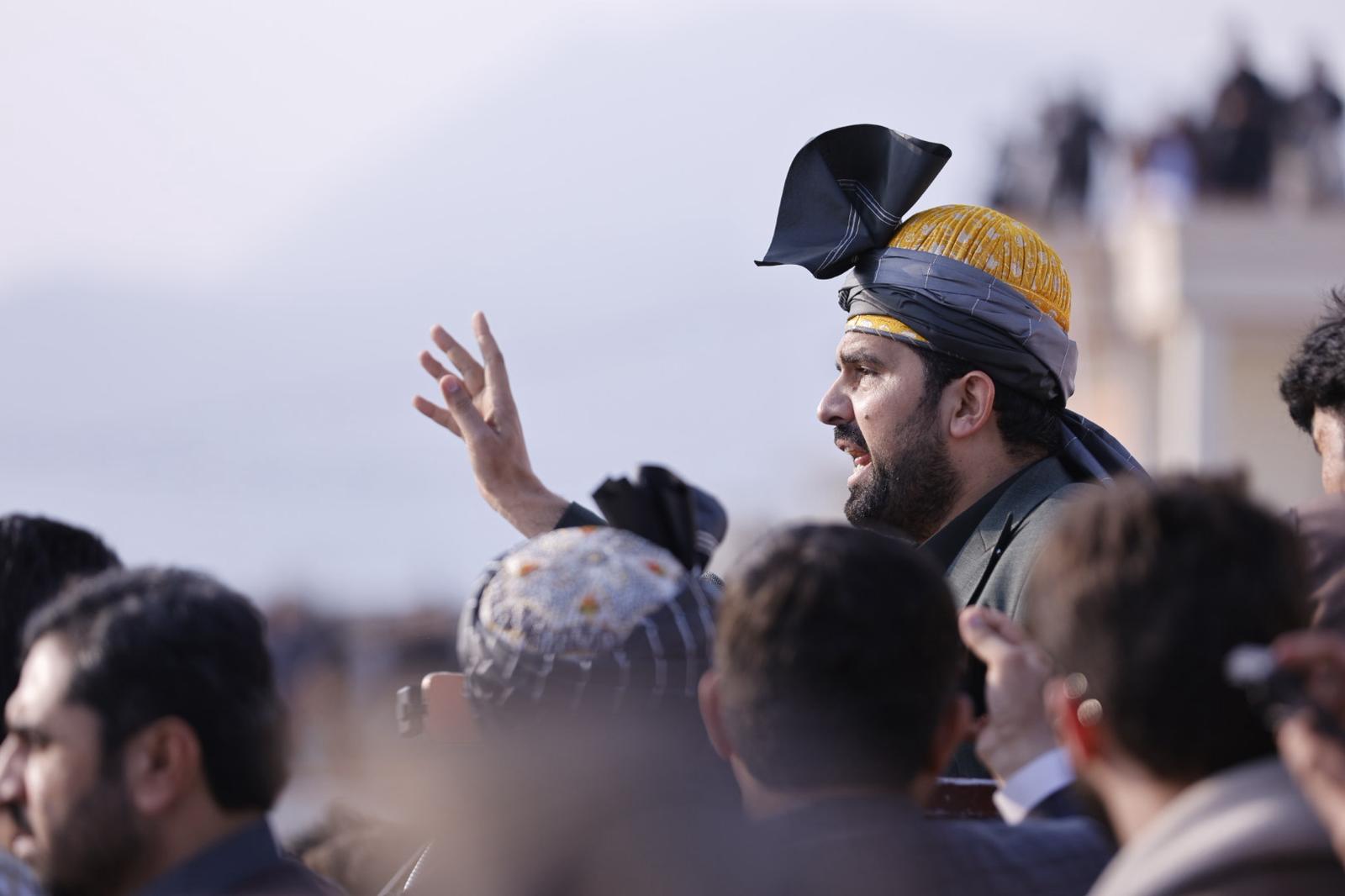 Pakistan Tehreek-e-Insaf's Sohail Afridi speaks in a crowd.