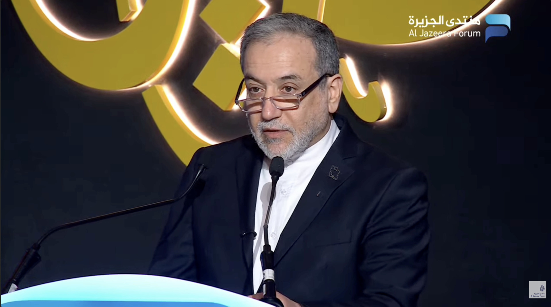 Iranian Foreign Minister Abbas Araghchi speaks at the 17th Al Jazeera Forum in Doha, Qatar, on Saturday, 7 February 2026. [Al Jazeera]