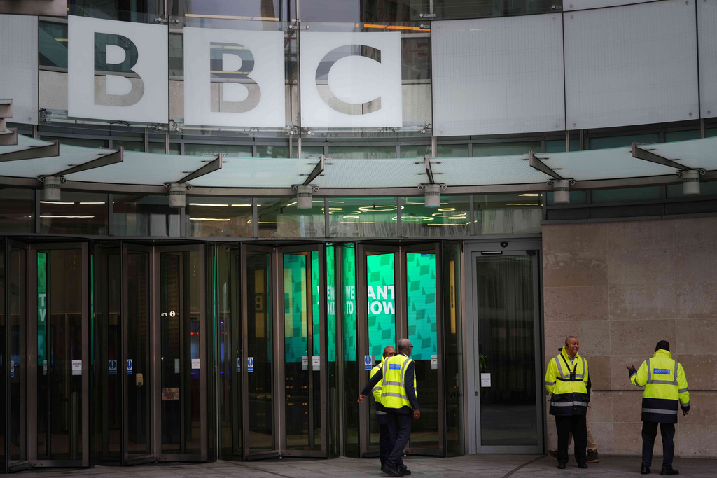 Security guards outside BBC Broadcasting House in London