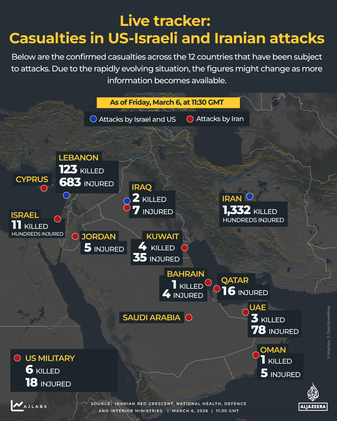 INTERACTIVE - DEATH TOLL - US-Israeli and Iranian attacks - march 6, 2026-1772798669