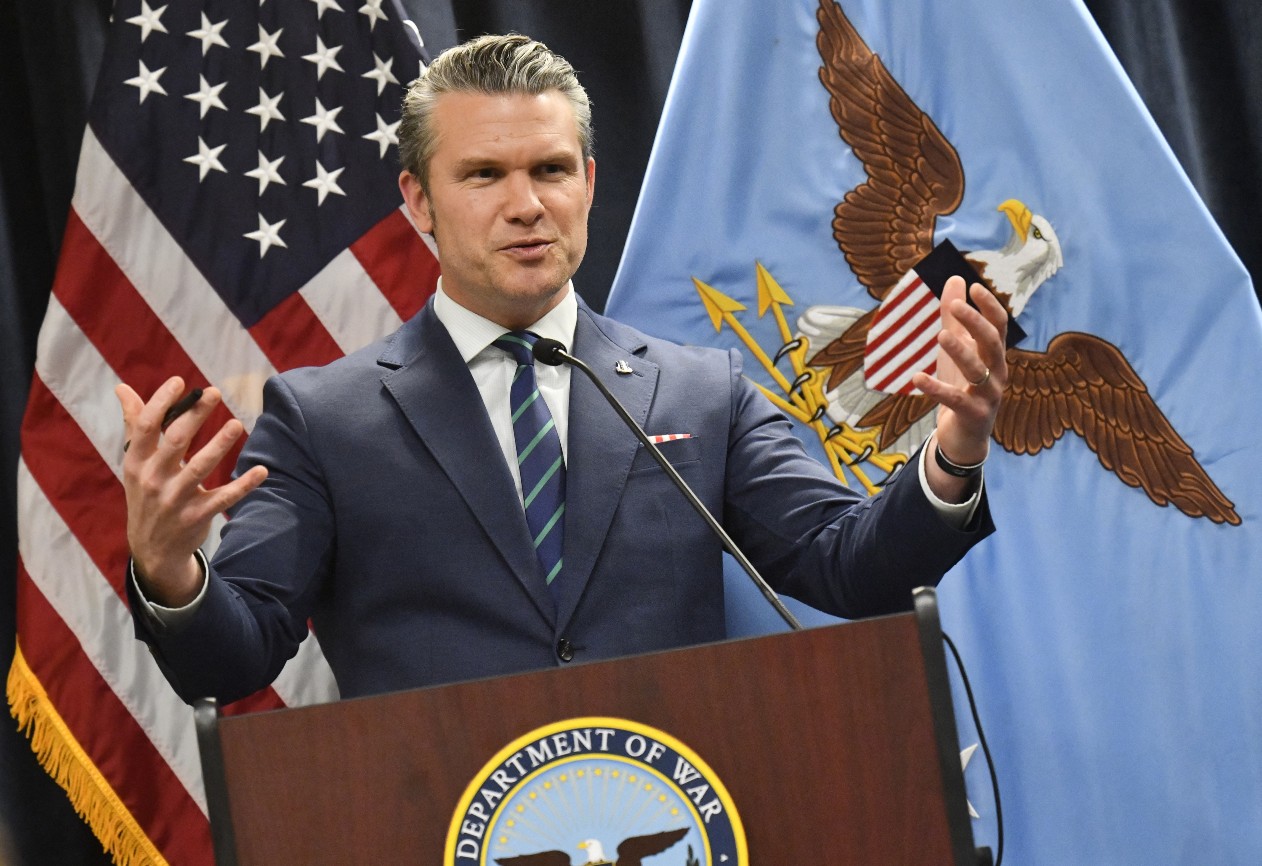 US Secretary of Defense Pete Hegseth speaks during a news conference.