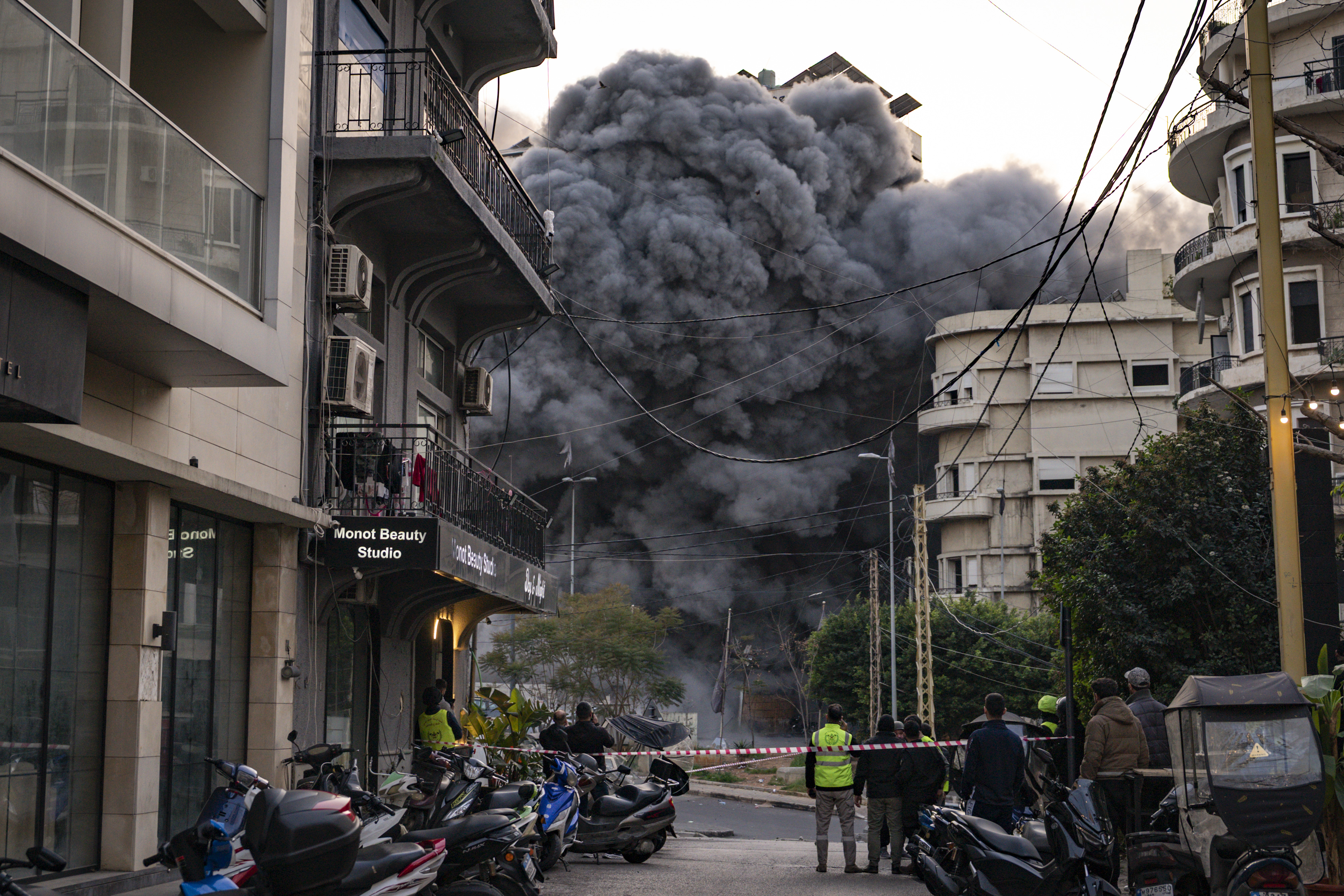 Smoke from a building in Beirut, Lebanon, hit by Israeli forces after a forced evacuation order