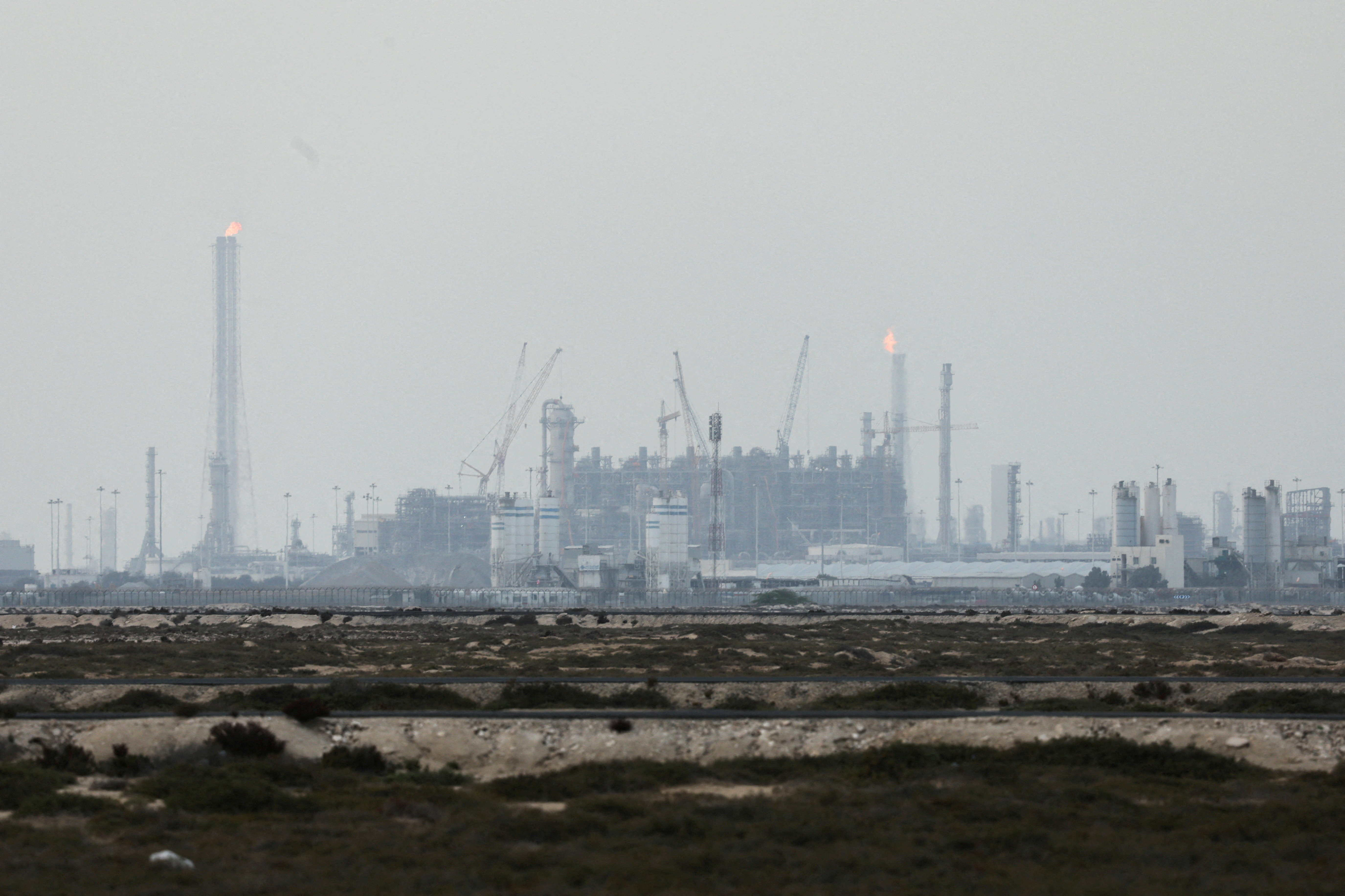 FILE PHOTO: QatarEnergy's liquefied natural gas (LNG) production facilities, amid the U.S.-Israeli conflict with Iran, in Ras Laffan Industrial City, Qatar March 2, 2026. REUTERS/Stringer/File Photo
