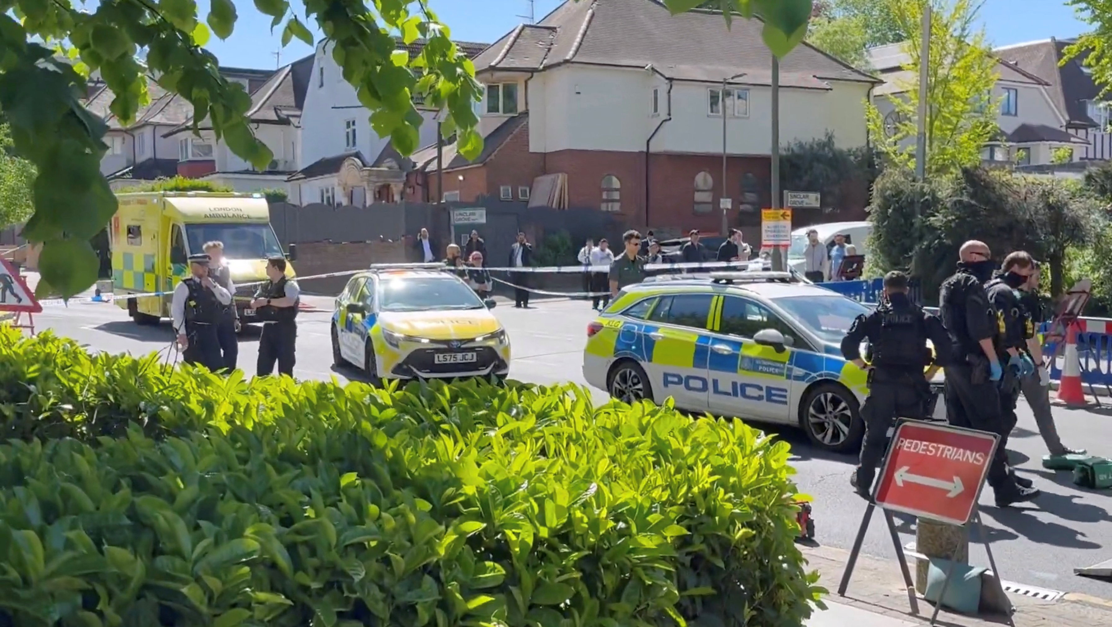Emergency personnel work at the site of a stabbing incident in Golders Green, in London, United Kingdom on April 29, 2026.