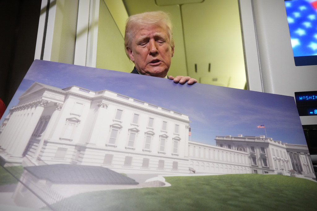 Trump shows an image of his planned ballroom at the White House