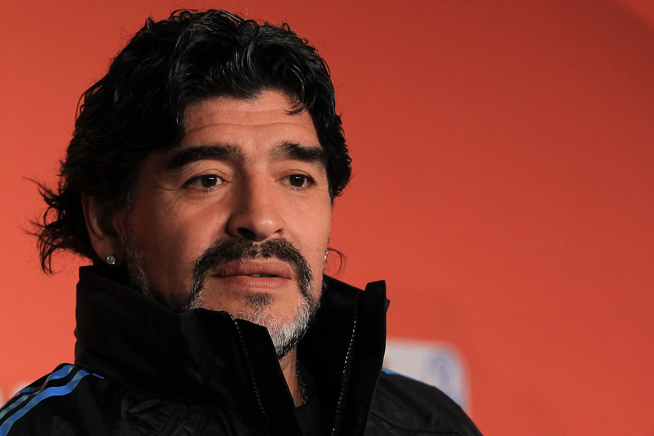 CAPE TOWN, SOUTH AFRICA - JULY 02: Argentina's head coach Diego Maradona speaks to the media during a press conference at Green Point Arena on July 2, 2010 in Cape Town, South Africa. (Photo by Chris McGrath/Getty Images)