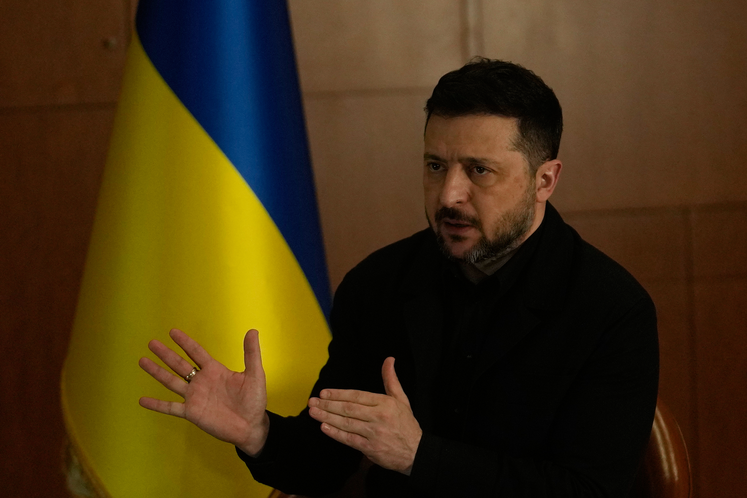 Ukraine's President Volodymyr Zelenskyy speaks during an interview with The Associated Press, in Istanbul, Turkey, Saturday, April 4, 2026. (AP Photo/Khalil Hamra)