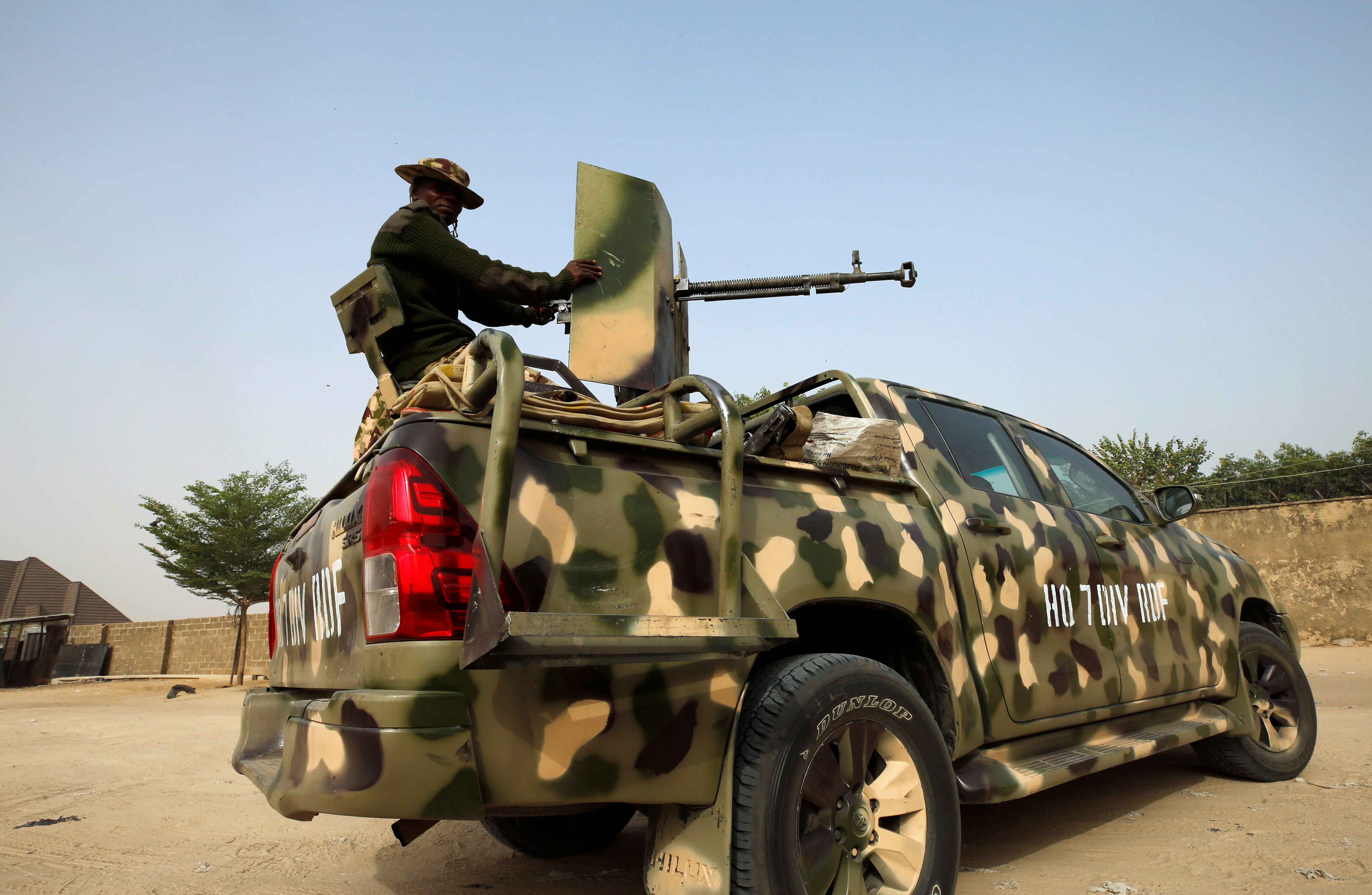 Nigerian military prepare to cordon the area where a man was killed by suspected militants during an attack around Polo area of Maiduguri, Nigeria February 16, 2019. REUTERS/Afolabi Sotunde