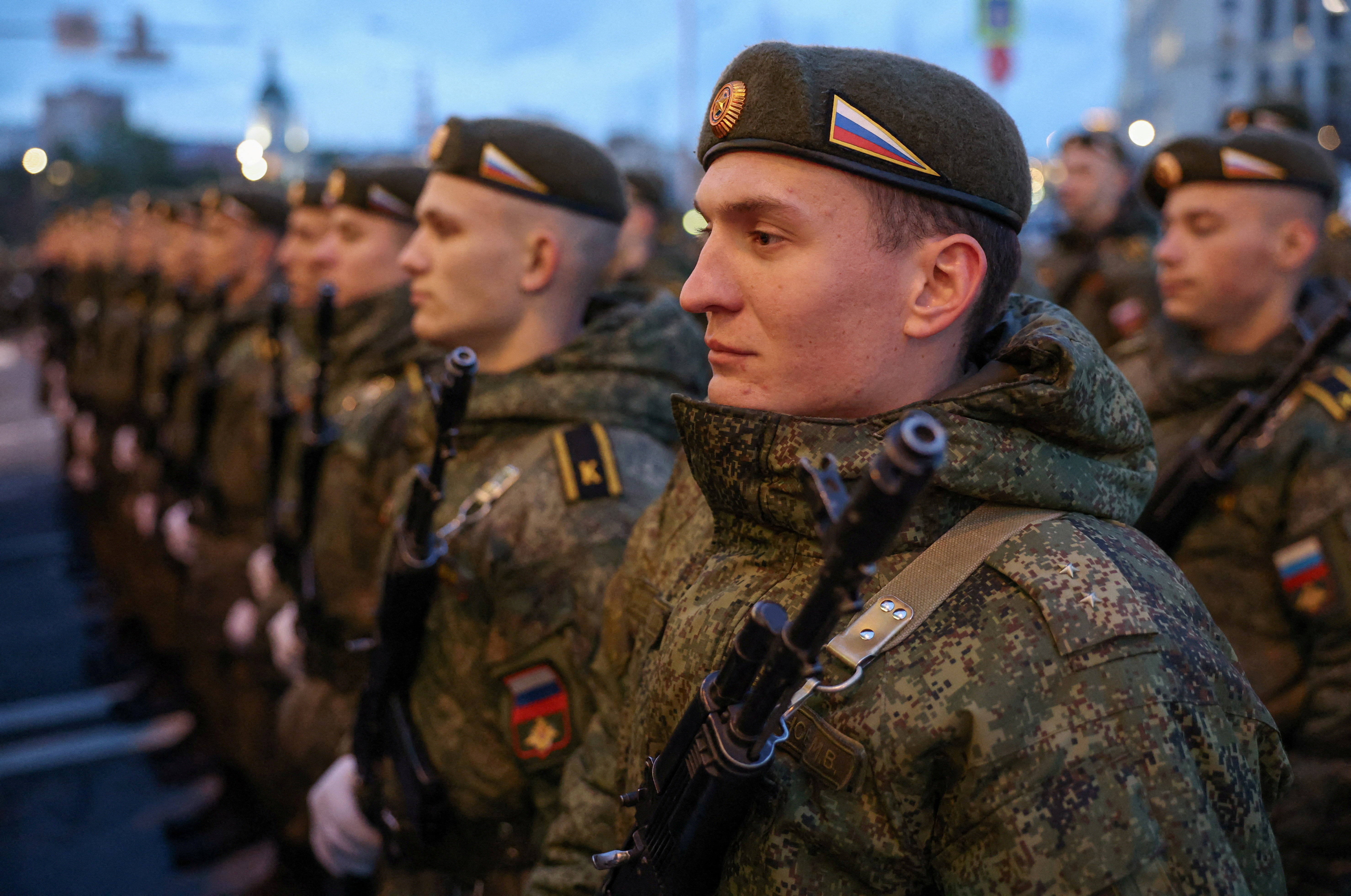 Russian service members stand in columns before a rehearsal for the Victory Day military parade, marking the anniversary of victory over Nazi Germany in World War Two, in central Moscow, Russia, April 29, 2026. REUTERS/Ramil Sitdikov TPX IMAGES OF THE DAY