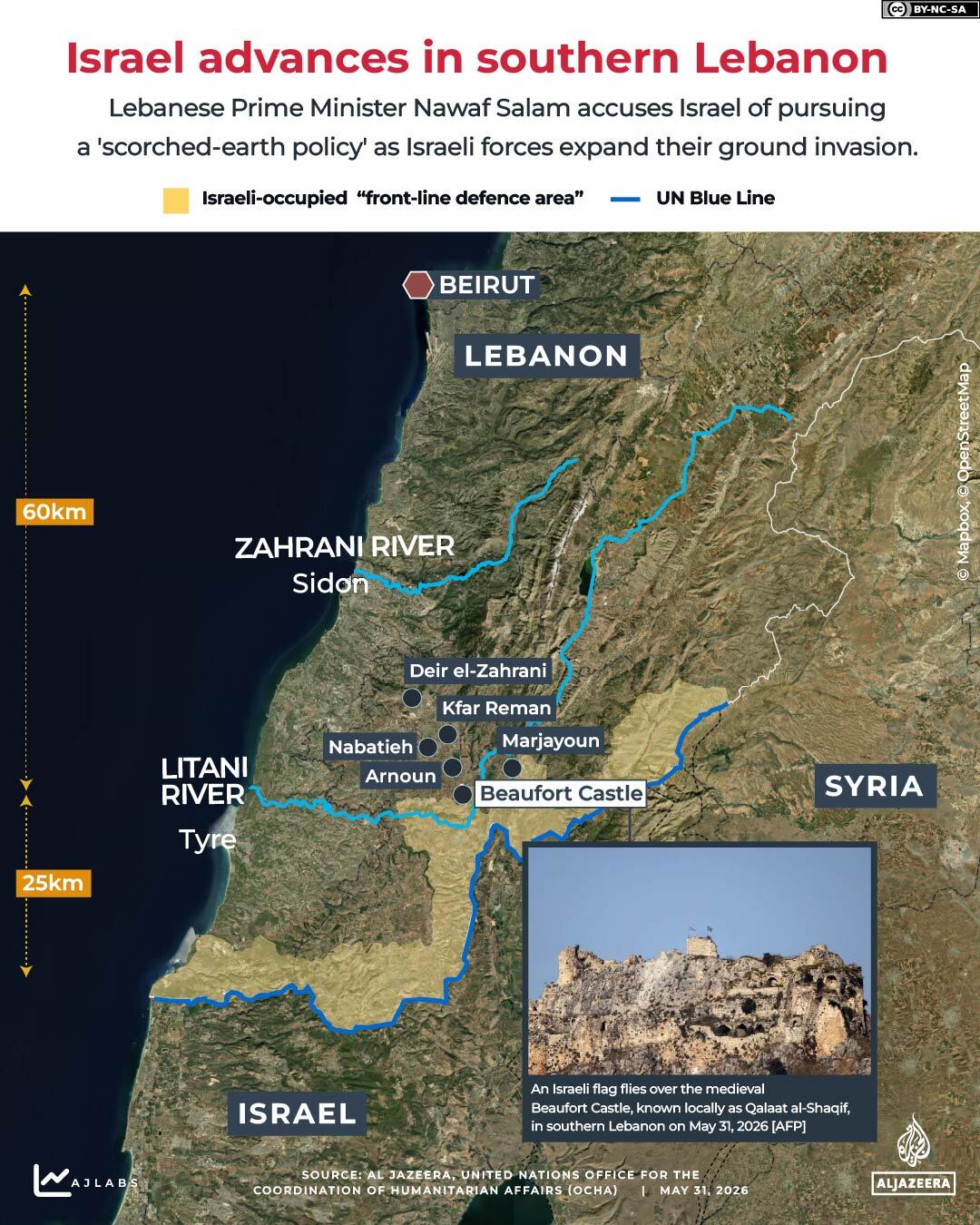 Map of incursion into Lebanon