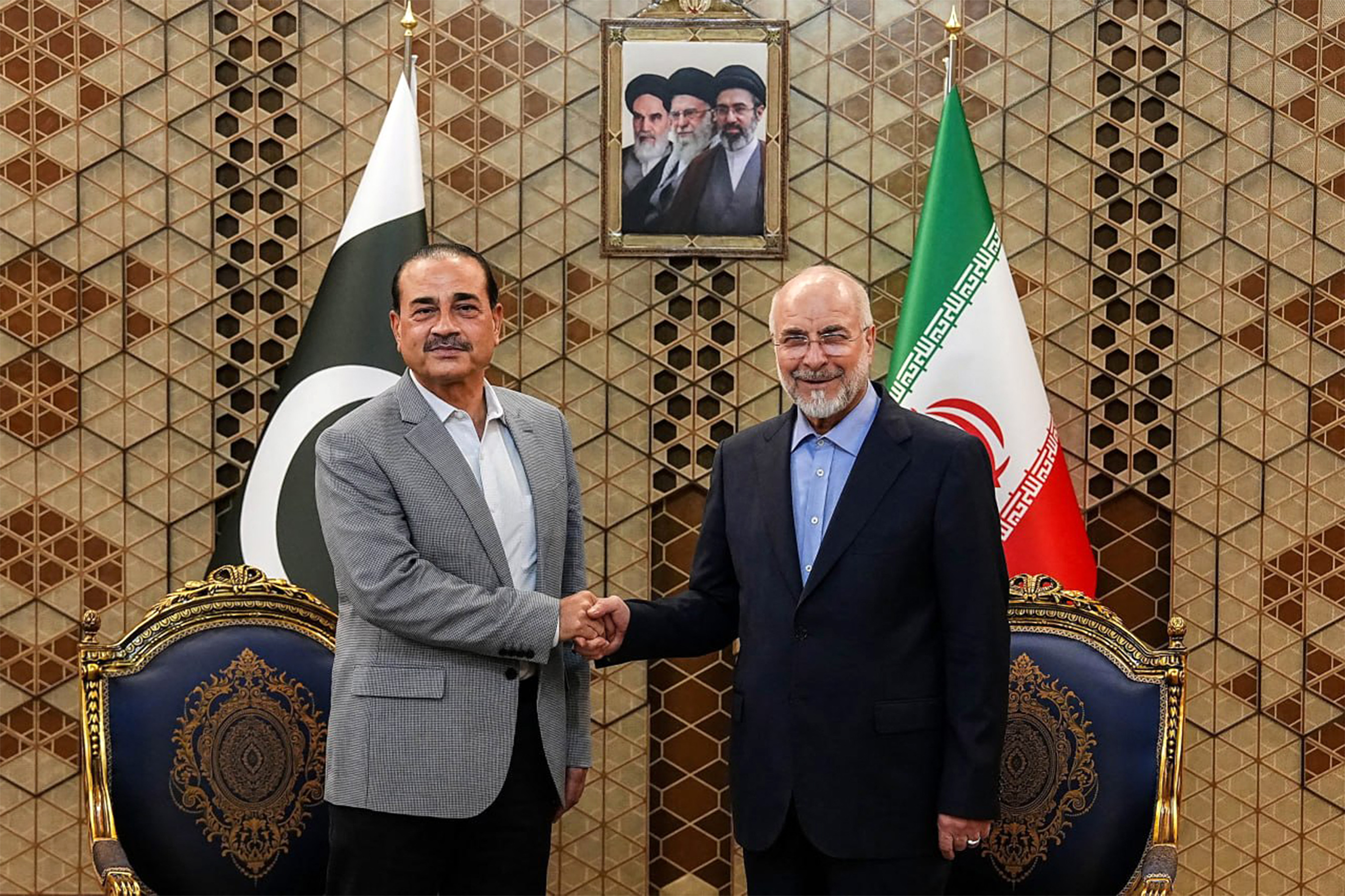 Iran’s Parliament Speaker Mohammad Bagher Ghalibaf (R) meets with Pakistan’s Army Chief Asim Munir in Tehran on May 23, 2026. [Handout/Islamaic Consultative Assembly News Agency via AFP]