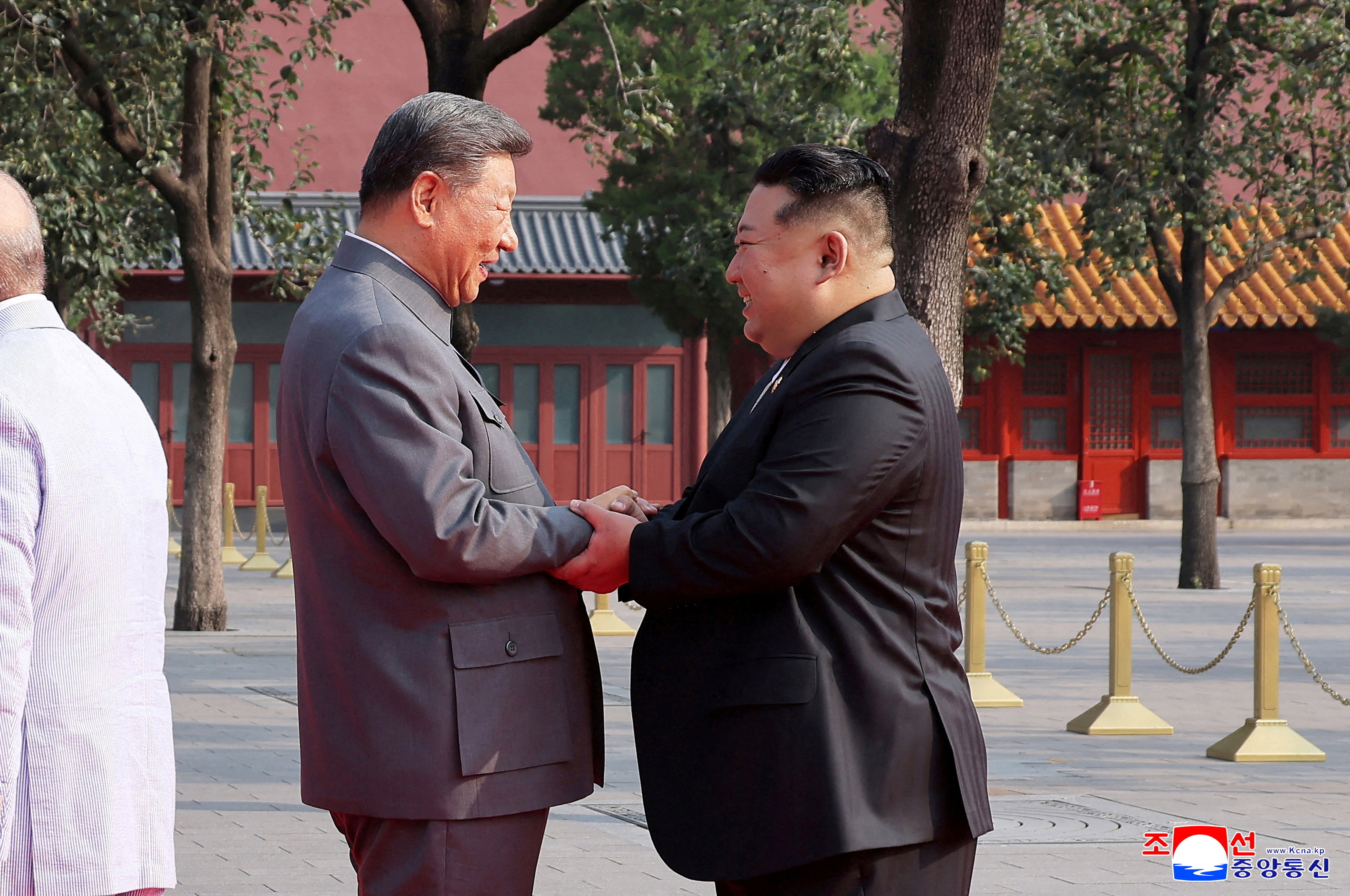 North Korean leader Kim Jong Un shakes hands with Chinese President Xi Jinping as they attend a military parade marking the 80th anniversary of the end of World War Two, in Beijing, China, September 3, 2025, in this picture released by the Korean Central News Agency. KCNA via REUTERS ATTENTION EDITORS - THIS IMAGE WAS PROVIDED BY A THIRD PARTY. REUTERS IS UNABLE TO INDEPENDENTLY VERIFY THIS IMAGE. NO THIRD PARTY SALES. SOUTH KOREA OUT. NO COMMERCIAL OR EDITORIAL SALES IN SOUTH KOREA.