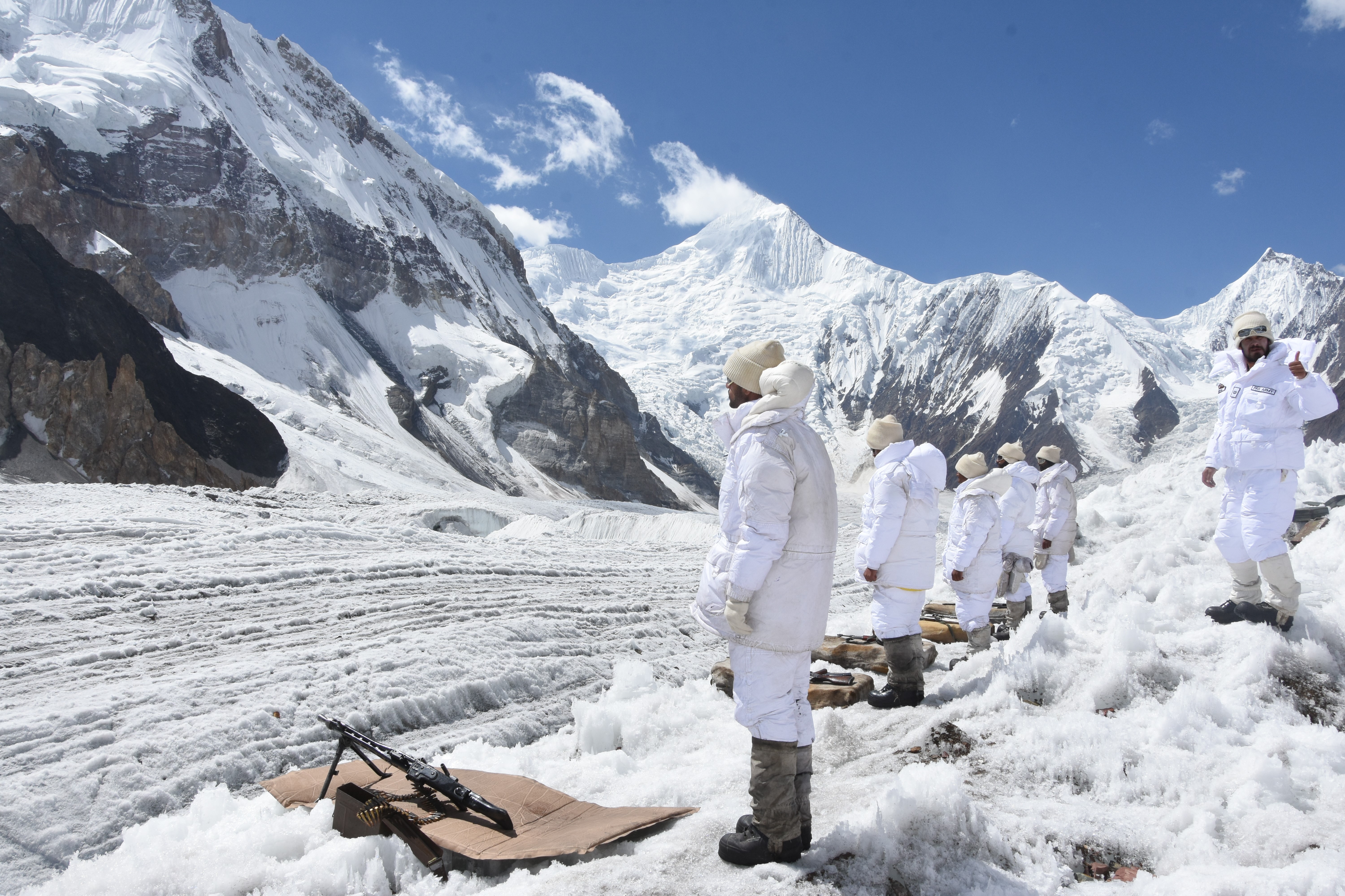 SIACHEN, PAKISTAN- SEPTEMBER 16 Pakistani soldiers patrol where India and Pakistan both claim the area and have thousands of soldiers stationed there in Siachen, Pakistan on September-1781101689