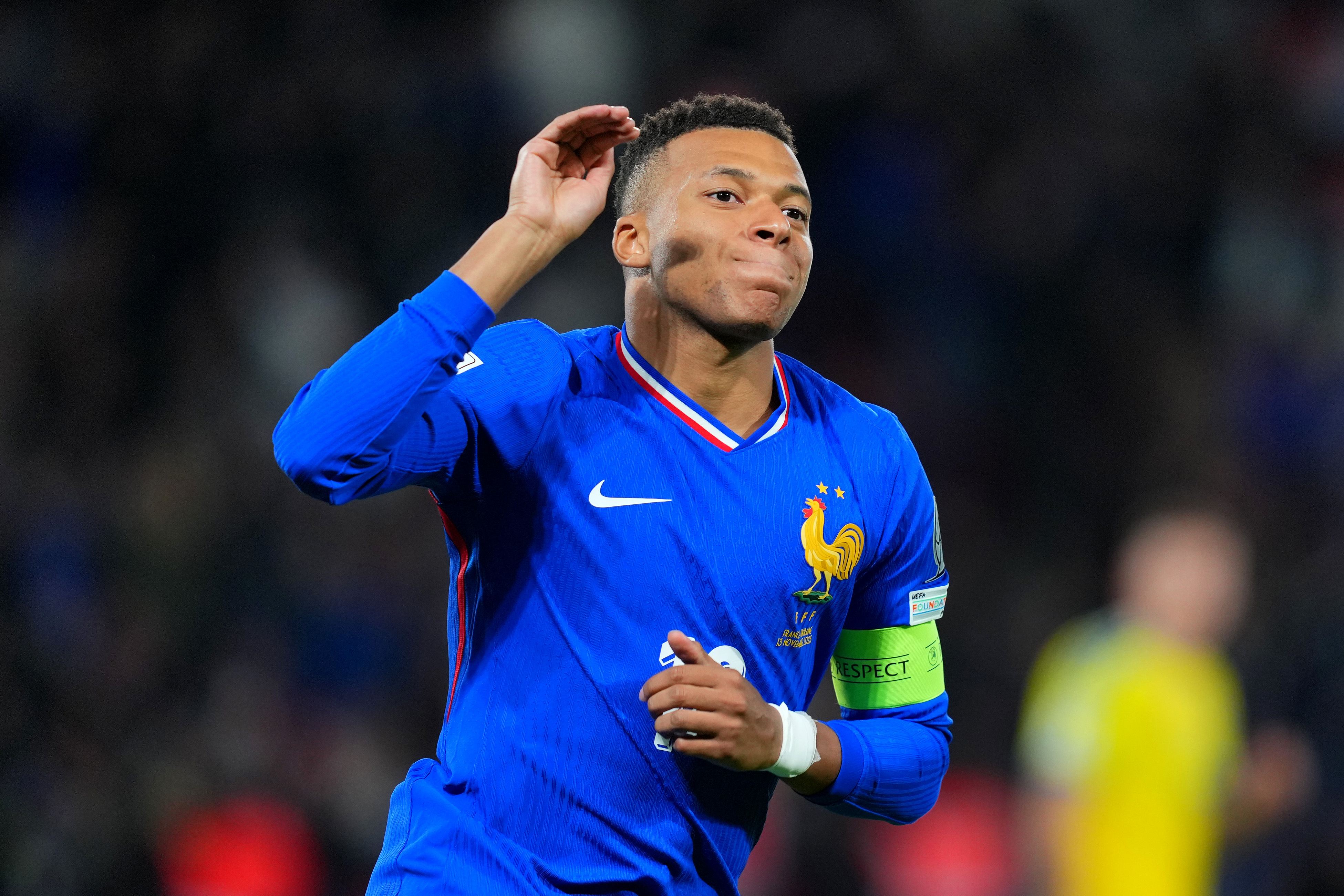 PARIS, FRANCE - NOVEMBER 13: Kylian Mbappe of France celebrates scoring his team's first goal from the penalty spot during the FIFA World Cup 2026 qualifier match between France and Ukraine at Parc des Princes on November 13, 2025 in Paris, France. (Photo by Franco Arland/Getty Images)