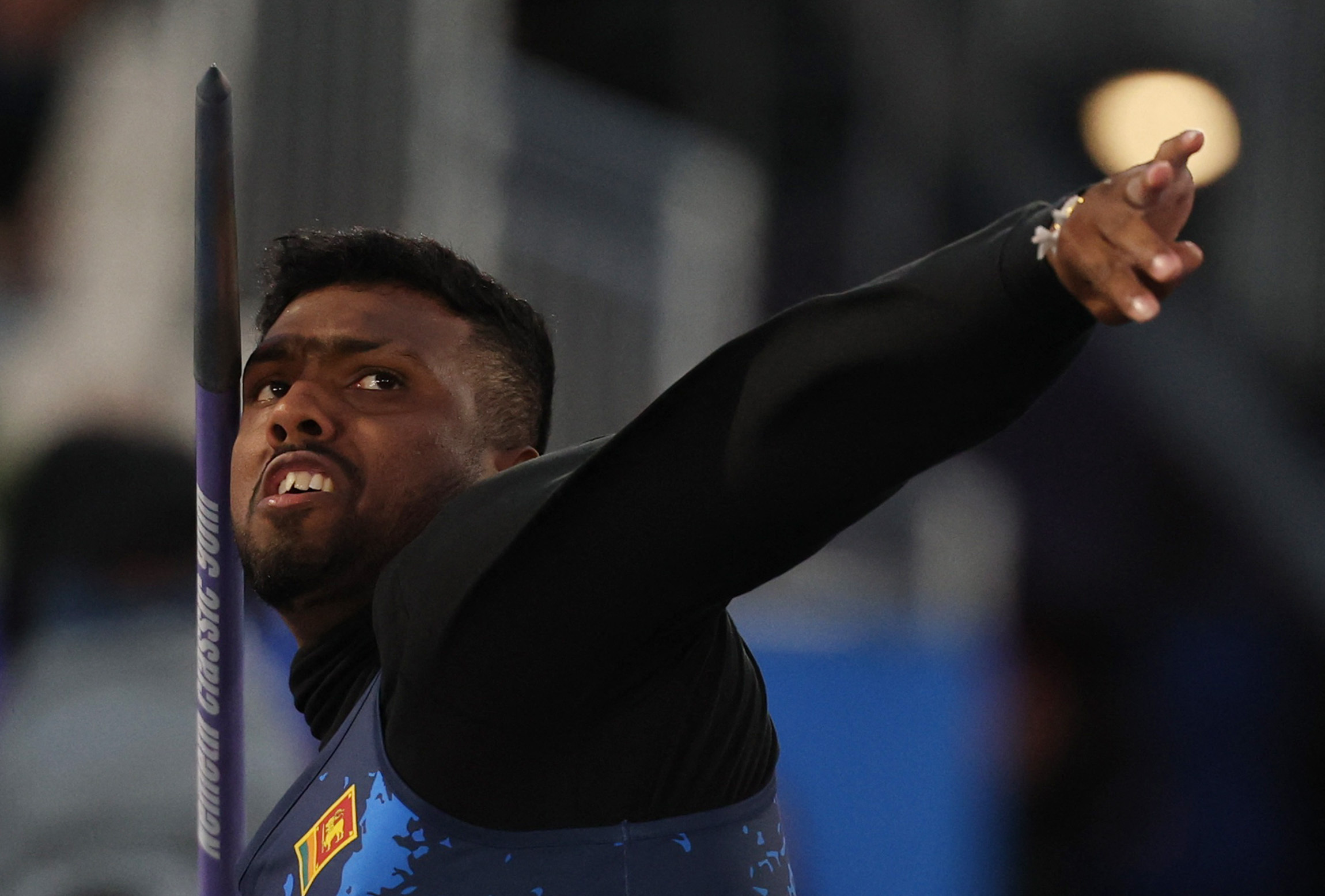 Sri Lanka's Rumesh Tharanga Pathirage in action during the men's javelin throw final