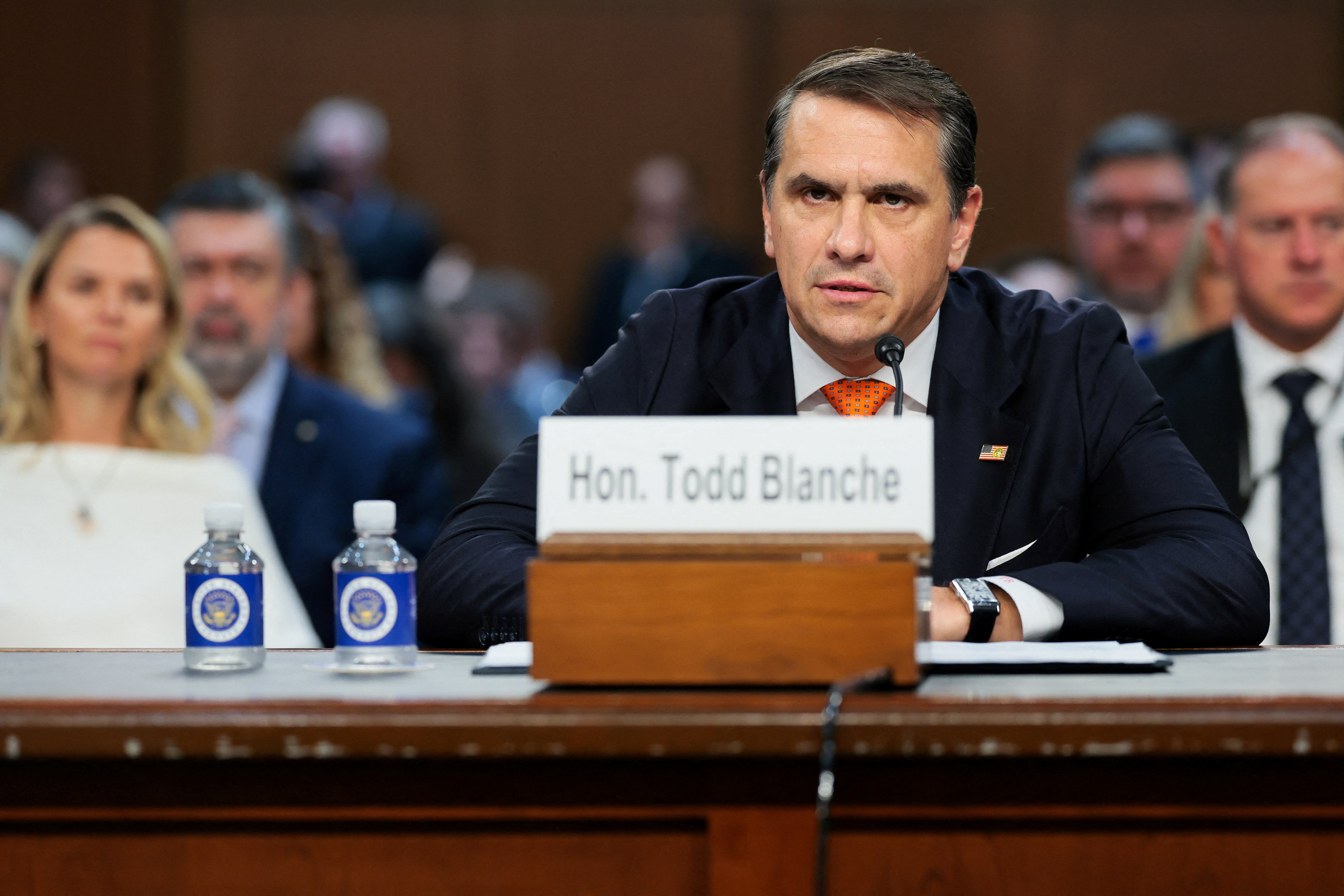 Acting U.S. Attorney General Todd Blanche testifies before a Senate Judiciary Committee confirmation hearing on his nomination to be attorney general, on Capitol Hill in Washington, D.C., U.S., July 15, 2026. REUTERS/Jonathan Ernst
