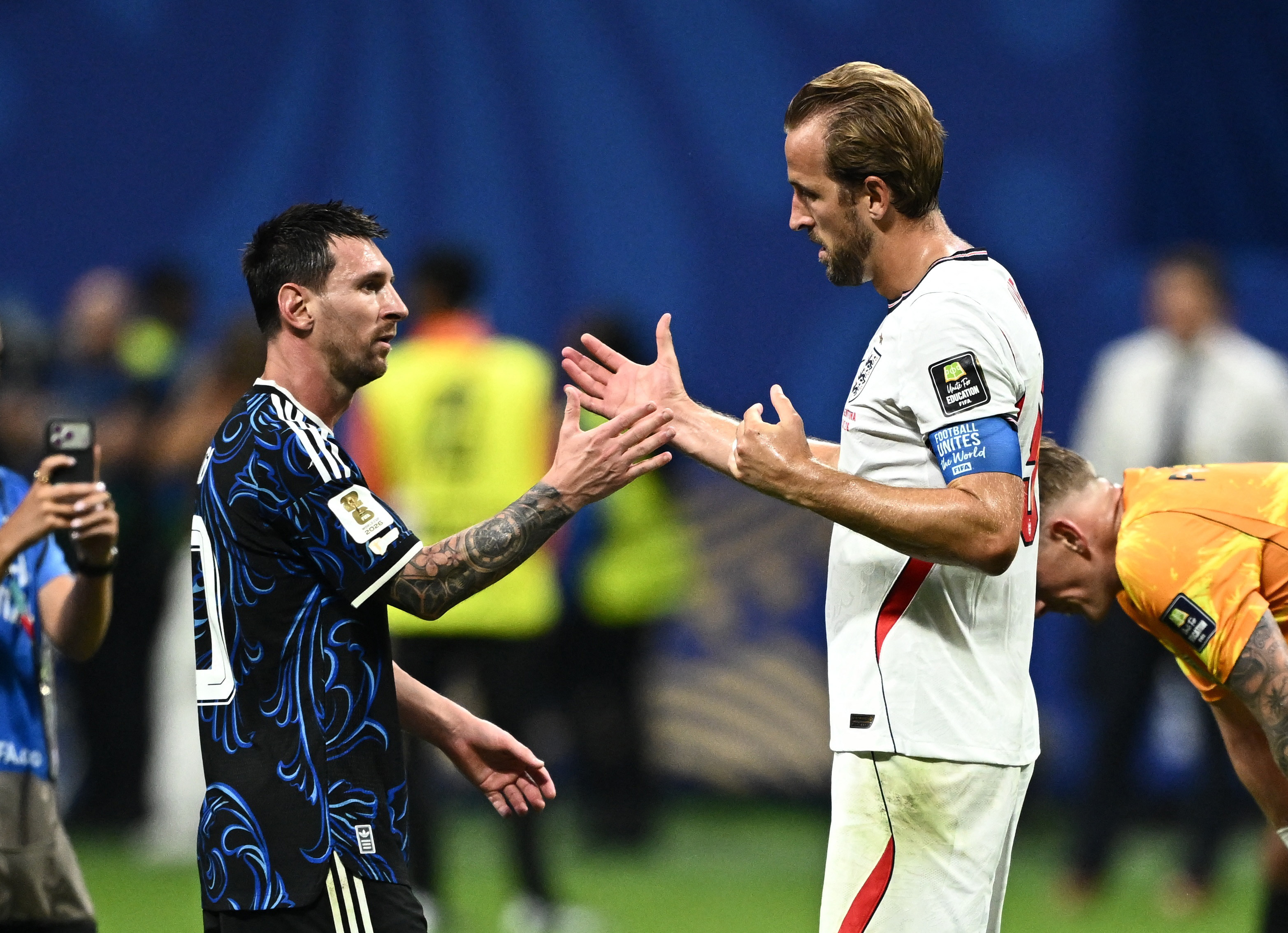 Soccer Football - FIFA World Cup 2026 - Semi Final - England v Argentina - Atlanta Stadium, Atlanta, Georgia, U.S. - July 15, 2026 Argentina's Lionel Messi shakes hands with England's Harry Kane at the end of the match REUTERS/Dylan Martinez