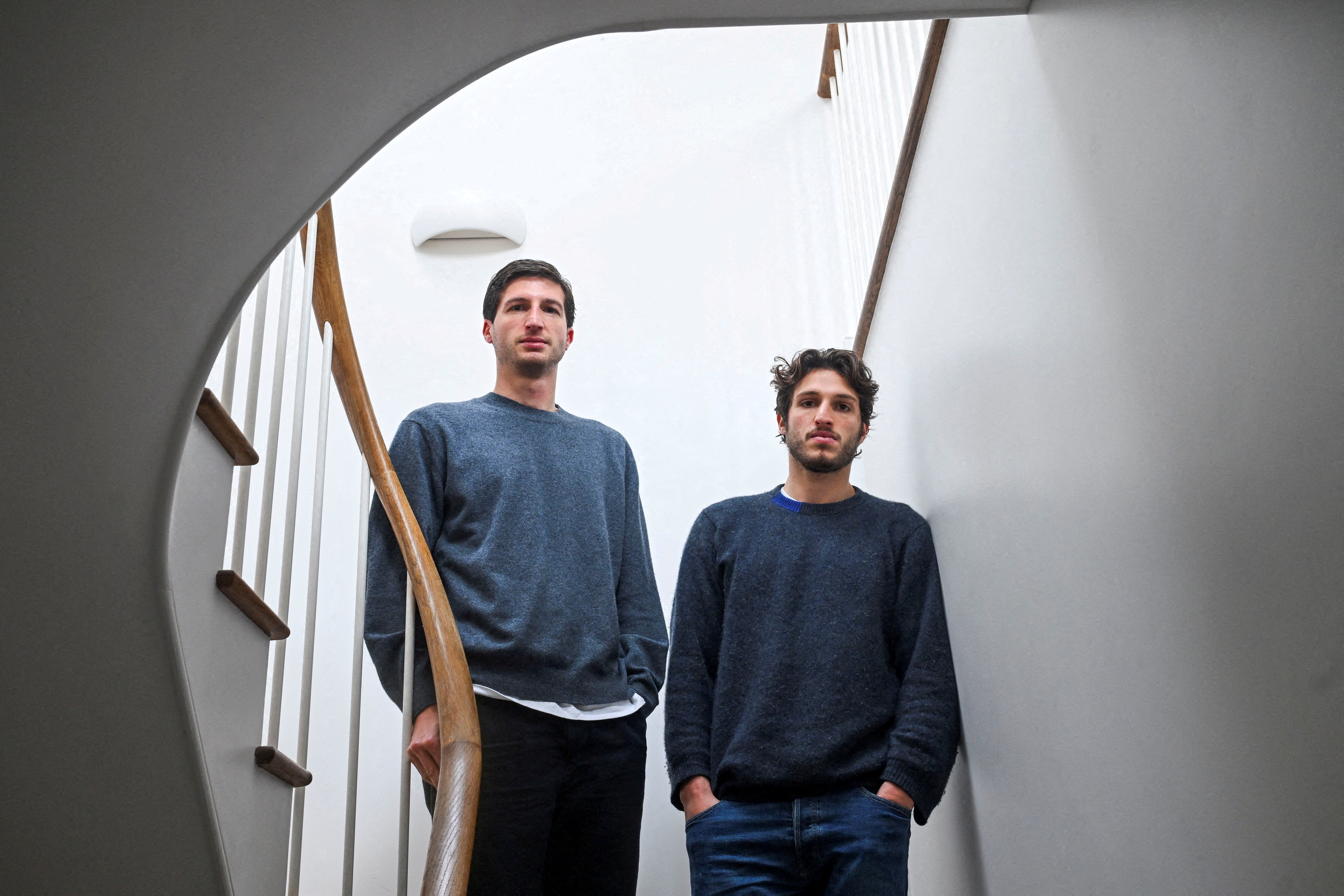 Sulaiman Khan and Kasim Khan, sons of jailed former Pakistani Prime Minister Imran Khan, pose for a photo on the day of an interview with Reuters in London, Britain February 16, 2026. REUTERS/Jaimi Joy REFILE - CORRECTING SPELLING FROM "SULEIMAN" TO "SULAIMAN". TPX IMAGES OF THE DAY
