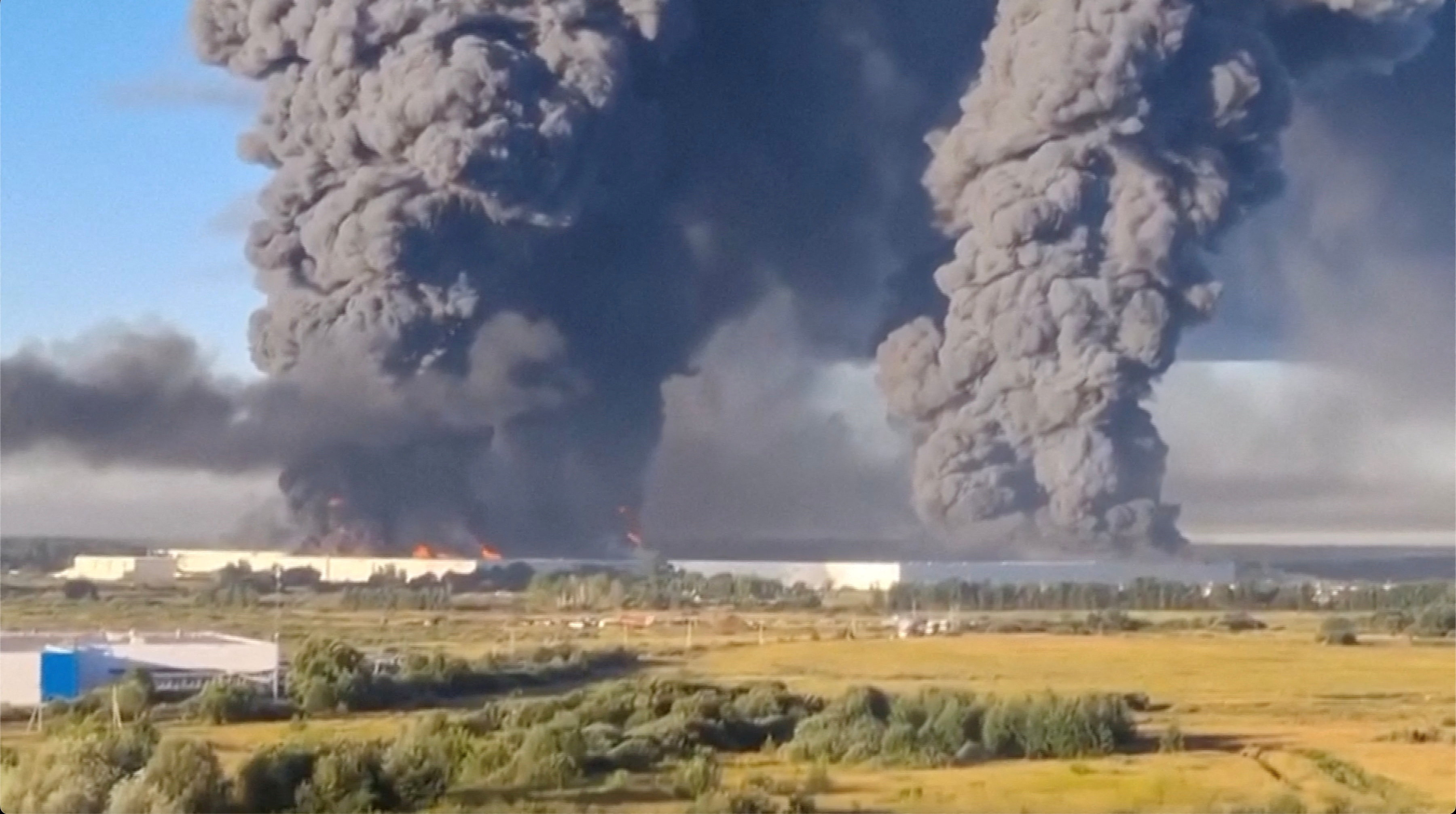 FILE PHOTO: Smoke billows from a warehouse, after deadly Ukrainian drone attacks, as per regional governors, in Elektrostal, Moscow Region, Russia, July 18, 2026, in this screen grab obtained from a social media video. Social Media/via REUTERS/File Photo THIS IMAGE HAS BEEN SUPPLIED BY A THIRD PARTY. MANDATORY CREDIT. NO RESALES. NO ARCHIVES. NEWS USE ONLY. Verification lines: - Warehouse, buildings, and vegetation matched satellite imagery. - Date verified by statement from the governor of the Moscow region, Andrei Vorobyov, who said 24 people were injured following a drone attack on another Wildberries warehouse in Elektrostal, a city east of Moscow. - NASA Firms detected thermal activity in the area on the morning of July 18 and fire was seen on video.