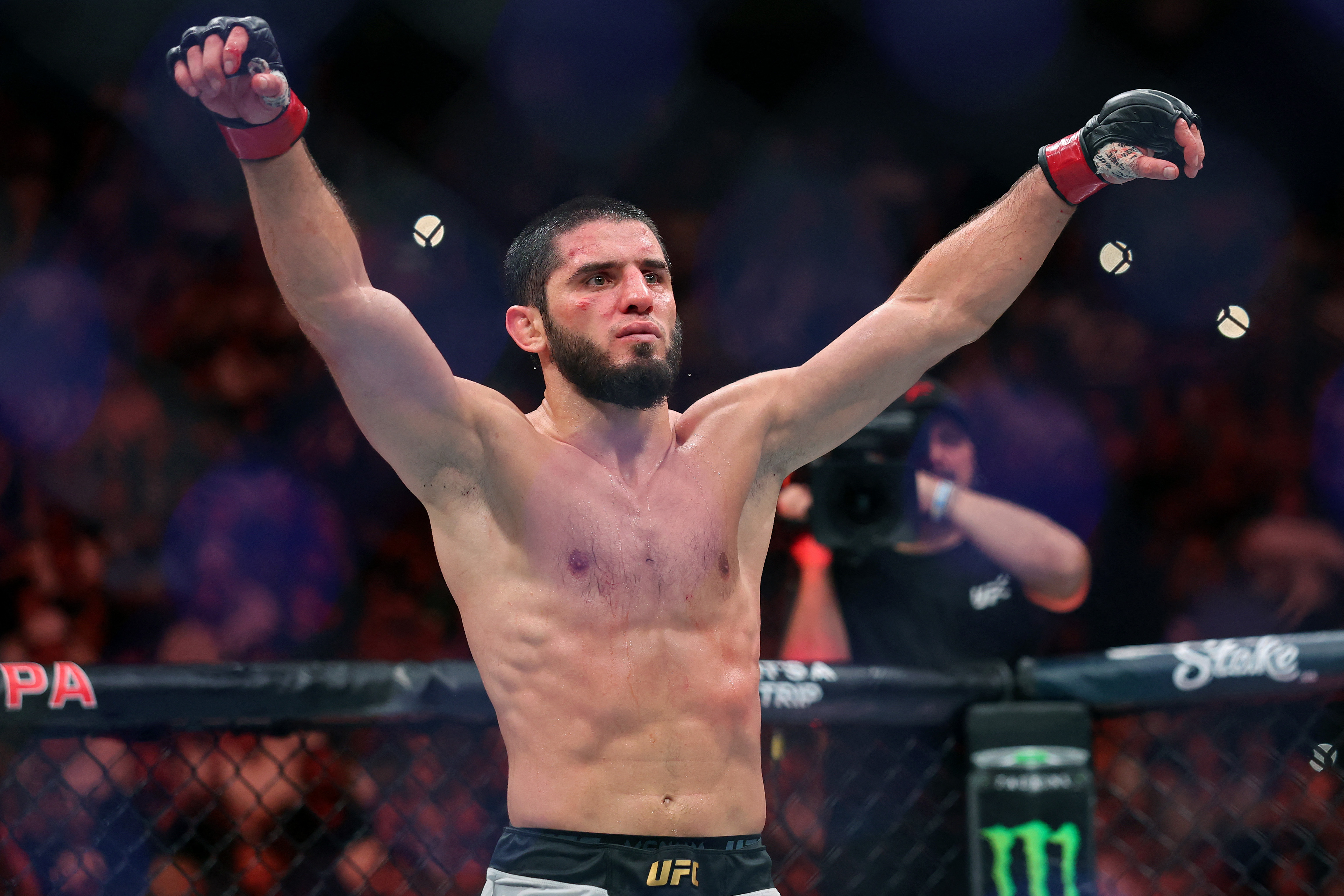 Islam Makhachev reacts.
