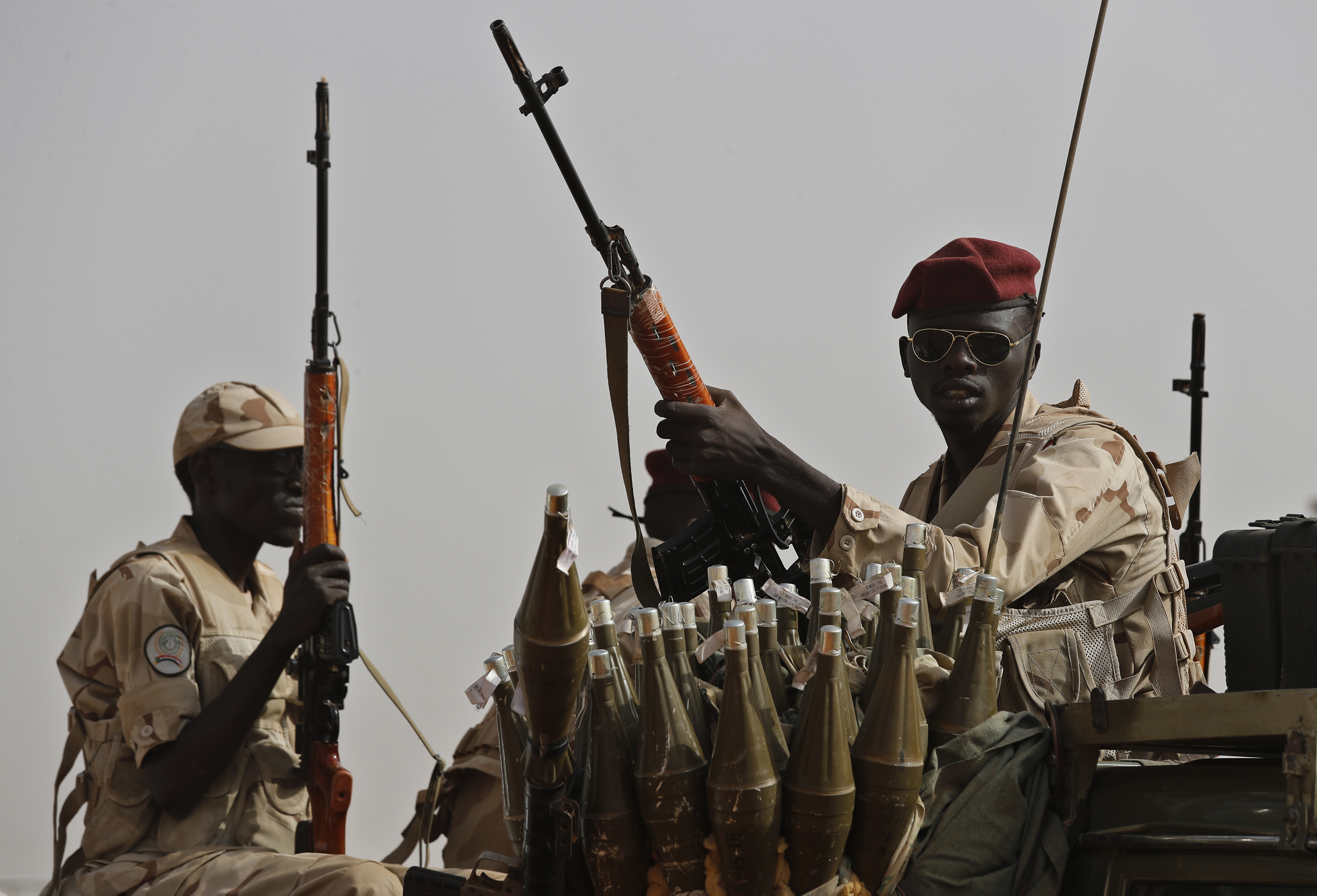 Rapid Support Forces (RSF) soldiers secure the area as Gen Mohammed Hamdan Dagalo, the group’s commander, attends a military-backed tribal rally in East Nile province, Sudan, on June 22, 2019 [File Hussein Malla/AP]