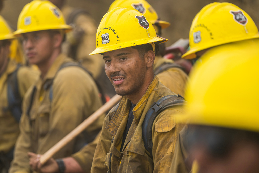 a line of firefighters