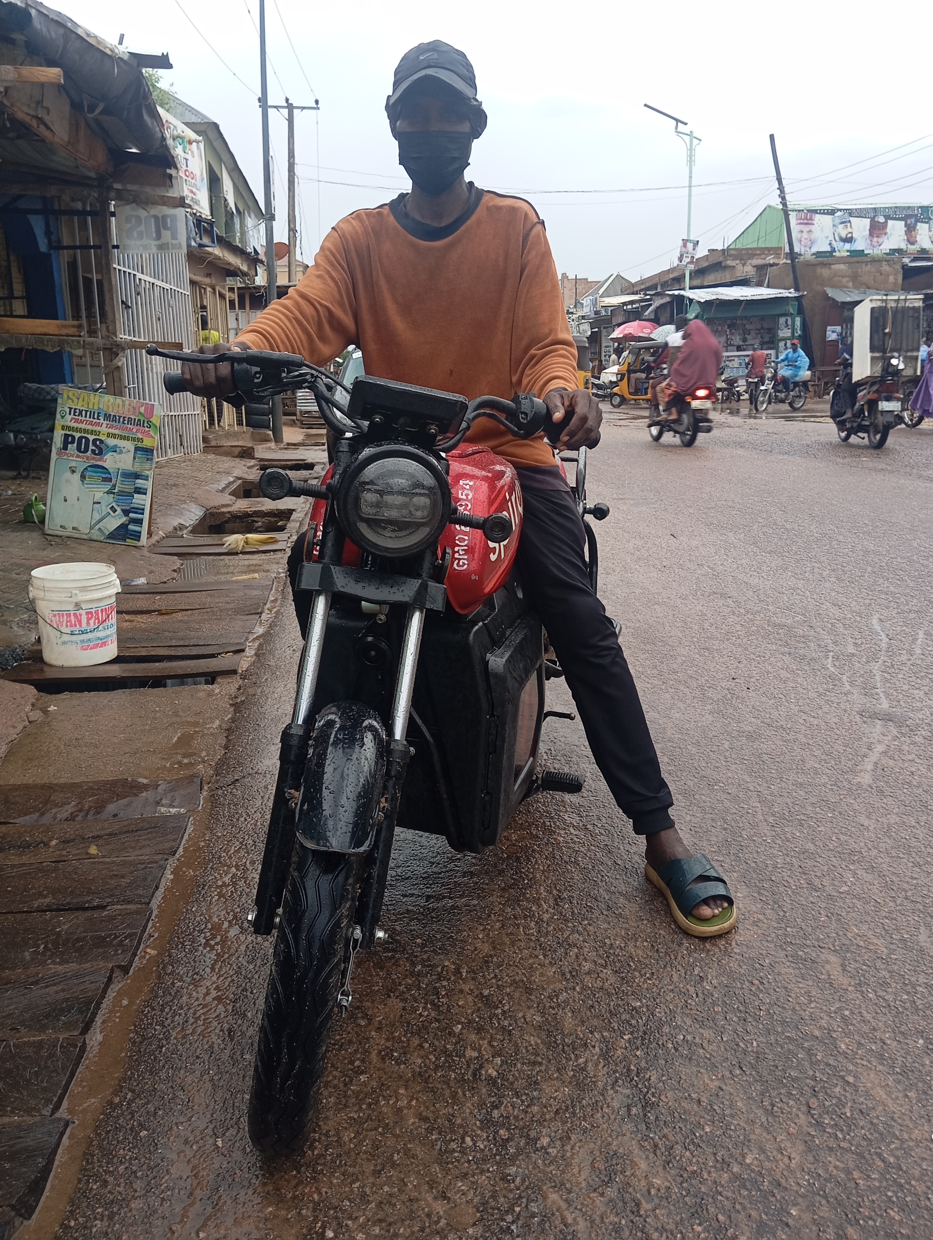 A man rides an electric bike.