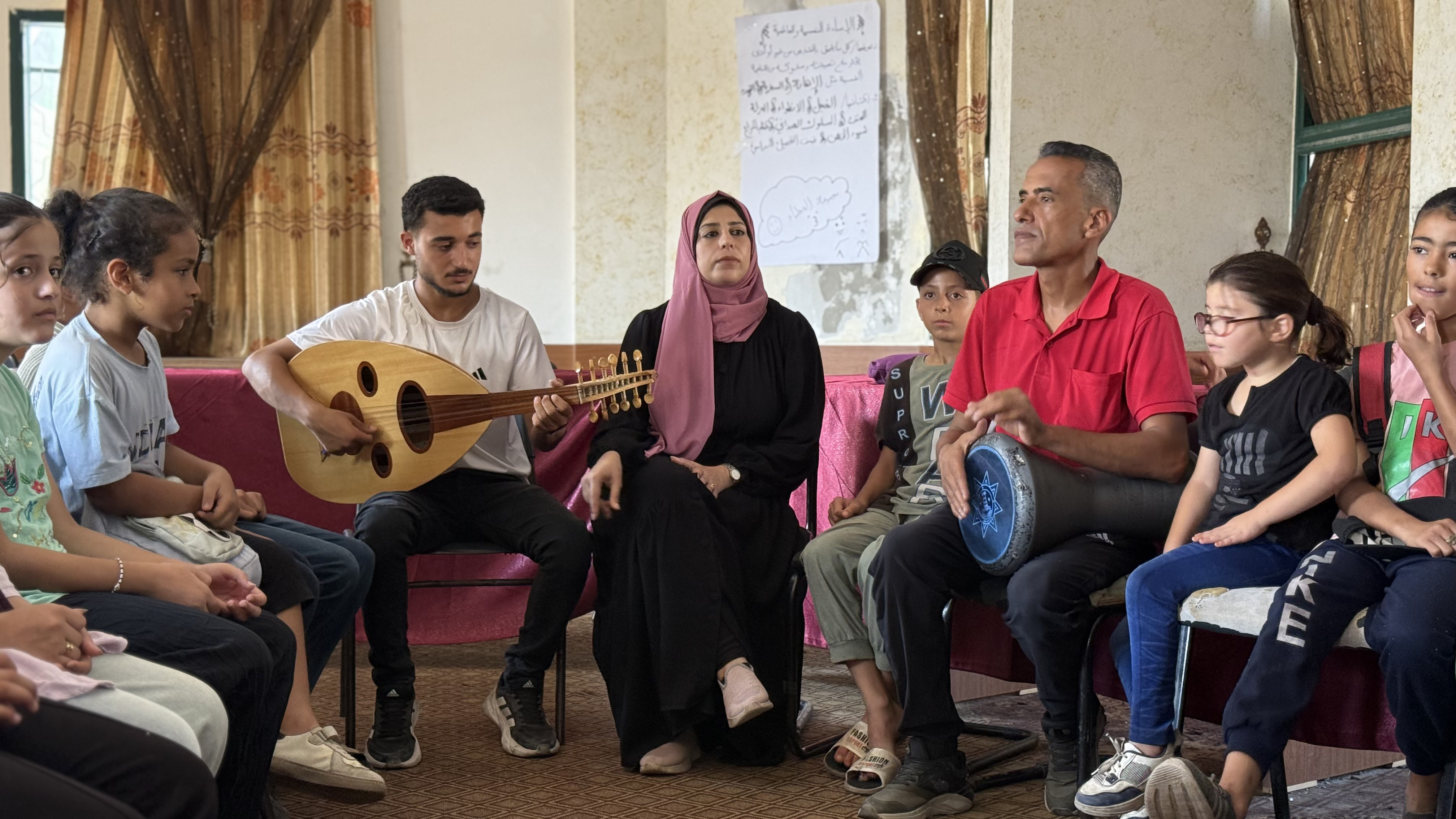 A music performance at the Edward Said National Conservatory of Music in Nuseirat camp
