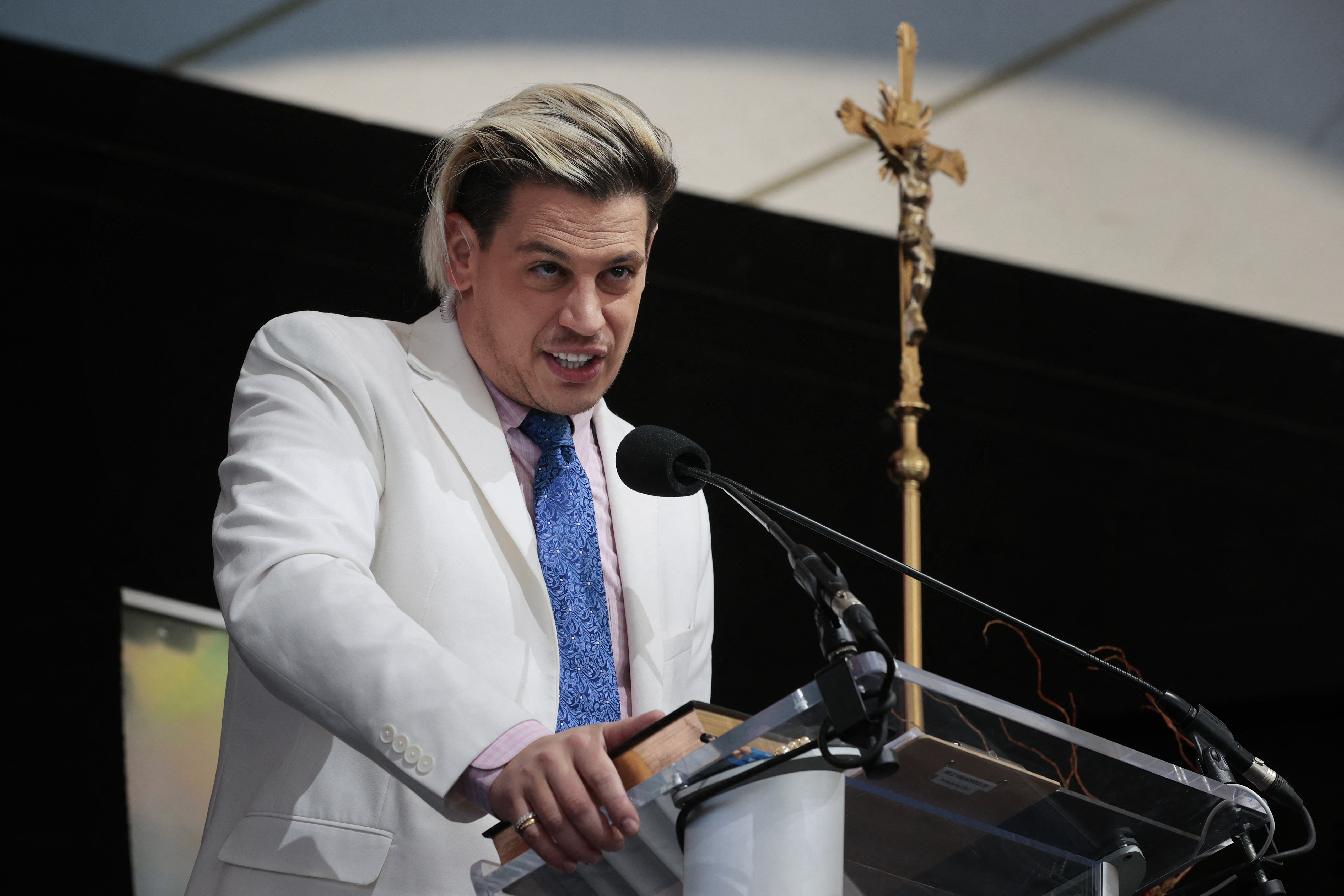 (FILES) British right-wing commentator Milo Yiannopoulos hosts the ‘Bishops Enough Is Enough’ rally at the MECU Pavilion November 16, 2021 in Baltimore, Maryland.