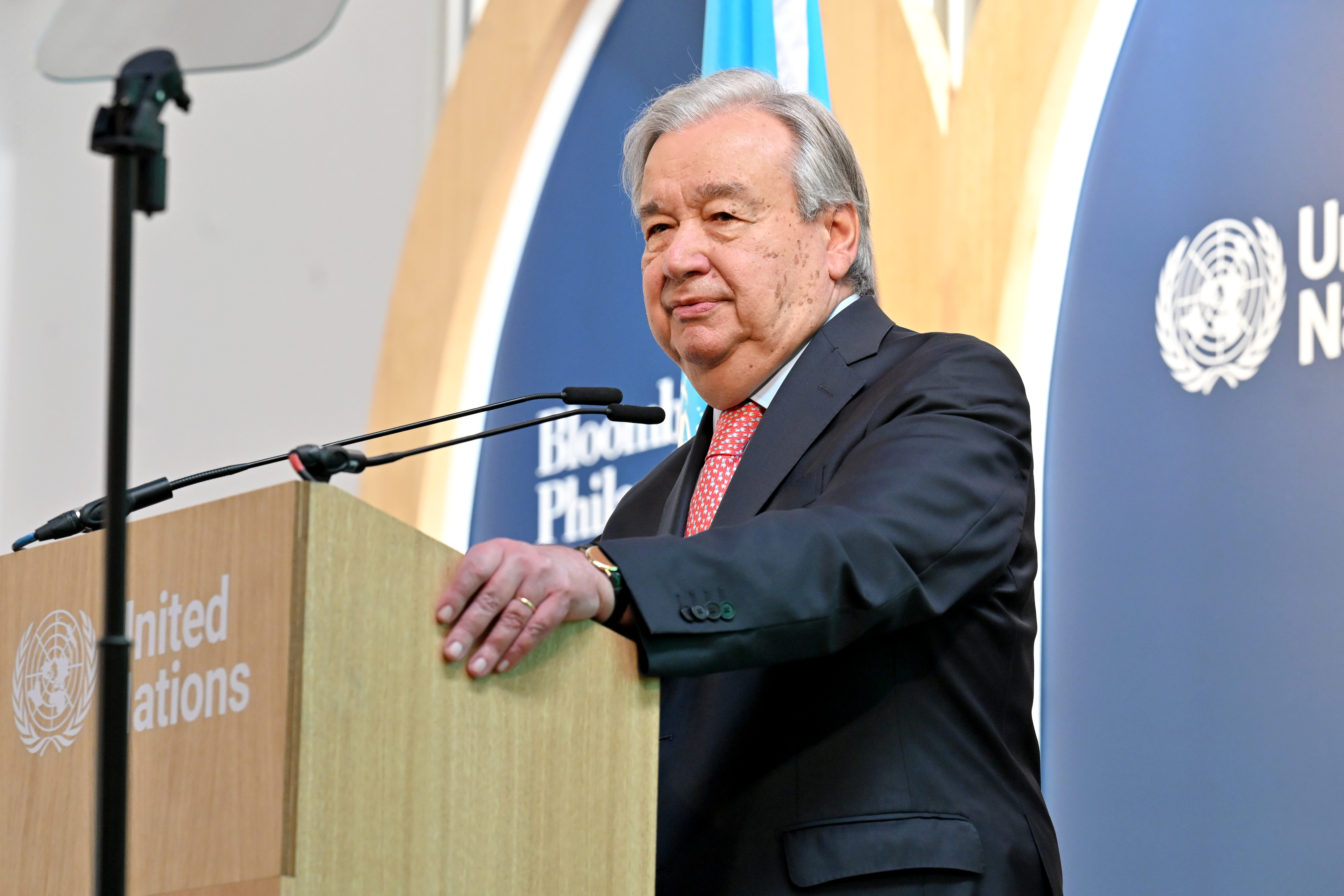 LONDON, ENGLAND - JUNE 23: United Nations Secretary-General António Guterres delivers a special address on the climate and energy crises, hosted by Bloomberg Philanthropies, at London Climate Action Week on June 23, 2026 in London, England. (Photo by Nicky J Sims/Getty Images Getty Images for Bloomberg Philanthropies)