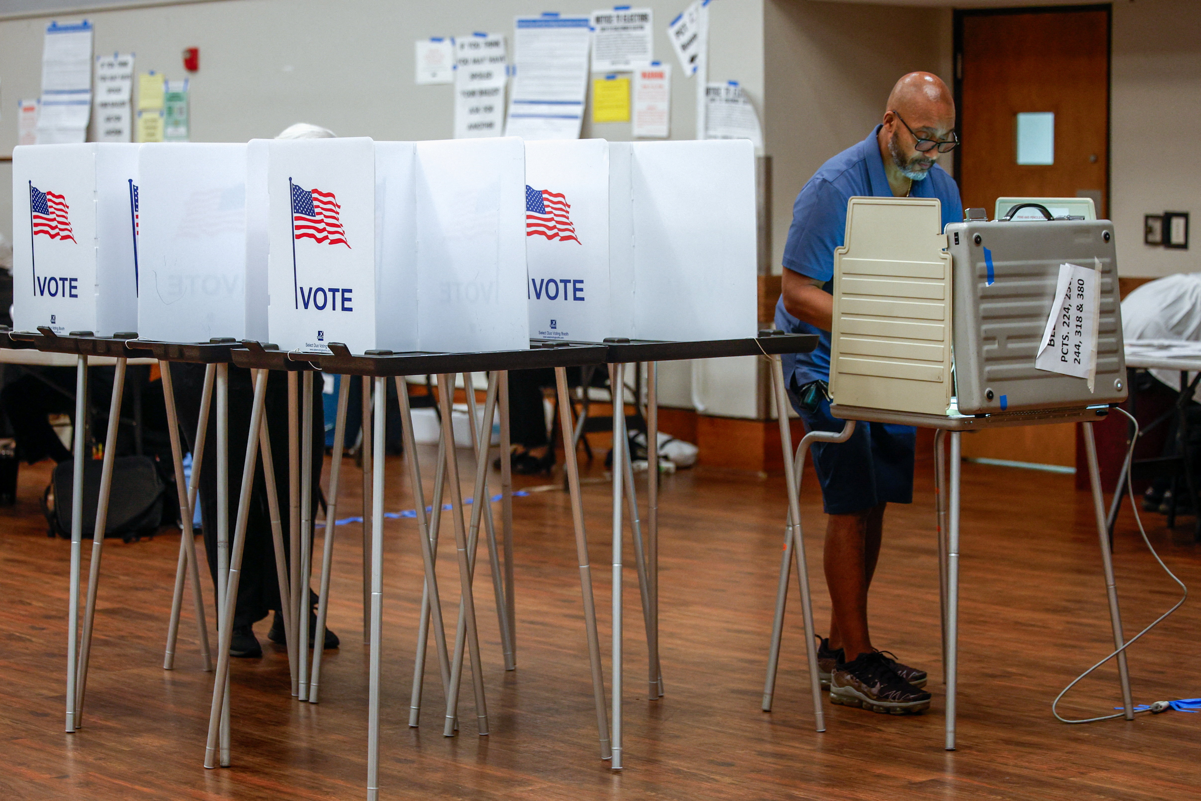 A man votes at a polling station during the Michigan primary elections, in Detroit, Michigan, U.S., August 4, 2026. REUTERS/Rebecca Cook