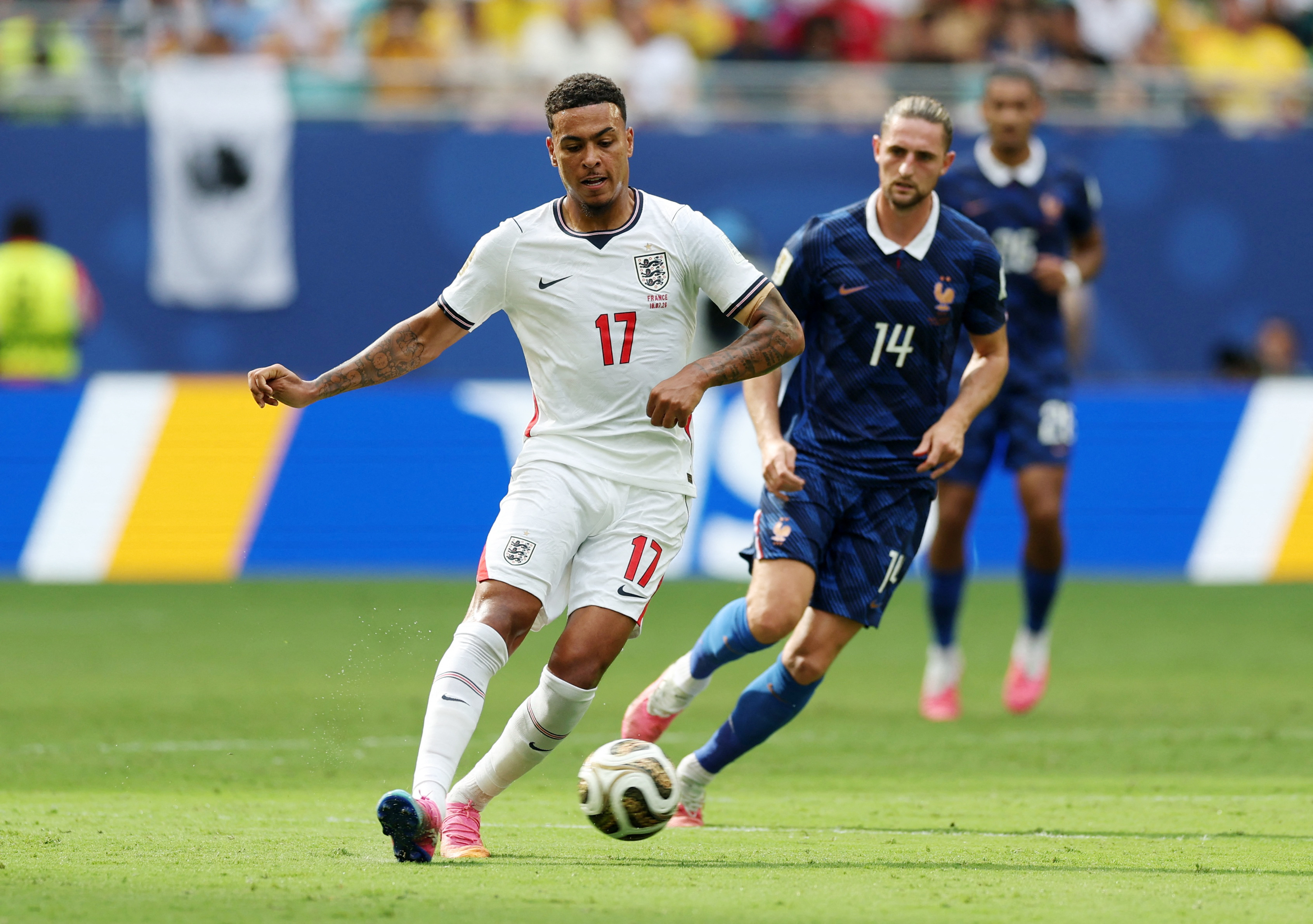 Soccer Football - FIFA World Cup 2026 - Bronze Final - France v England - Miami Stadium, Miami Gardens, Florida, U.S. - July 18, 2026 England's Morgan Rogers in action REUTERS/Paul Childs