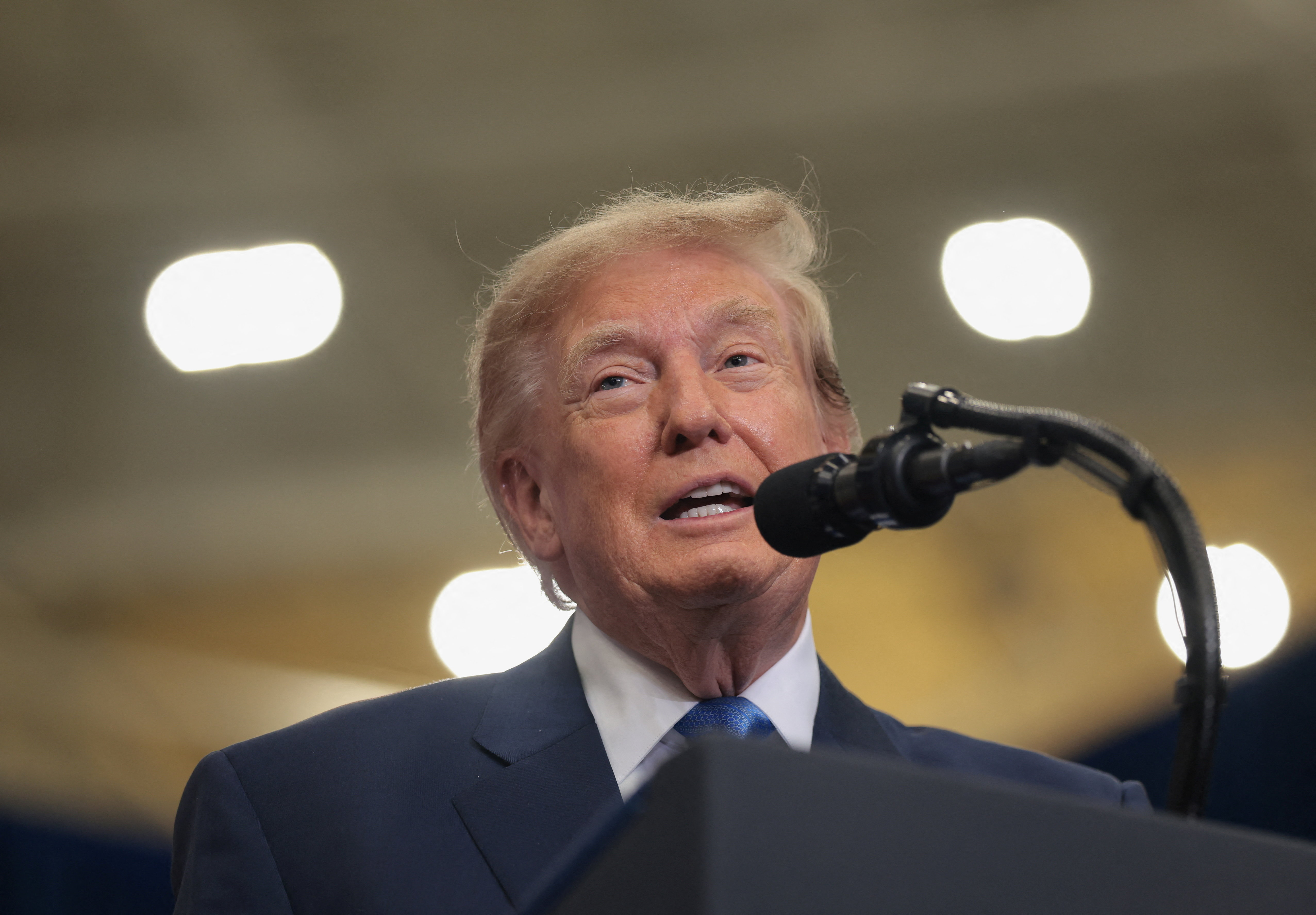 U.S. President Donald Trump speaks during a Congressional Space Medal of Honor presentation to the Artemis II crew at NASA's Johnson Space Center in Houston, Texas, U.S., August 28, 2026. REUTERS/Kylie Cooper