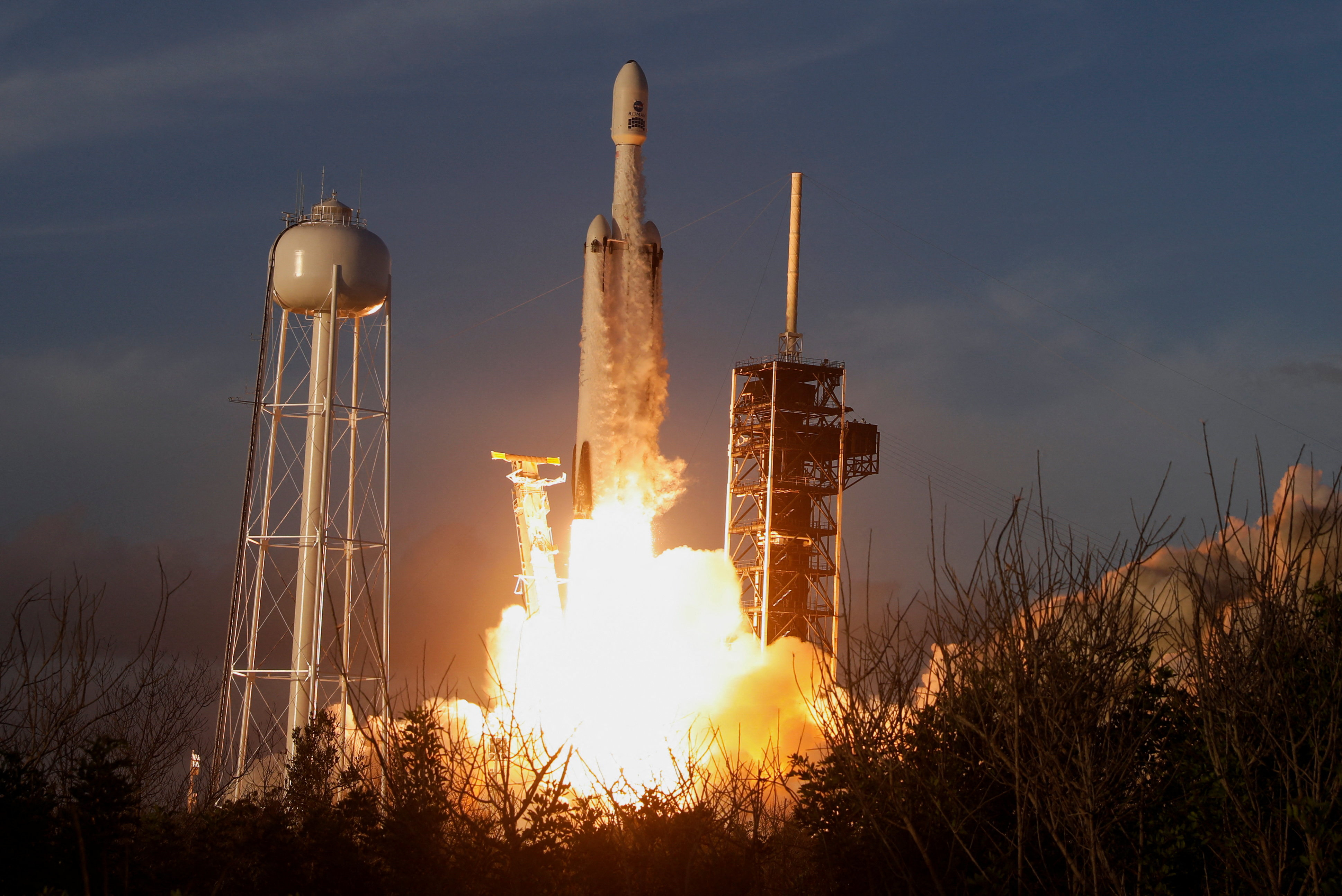 A SpaceX Falcon Heavy rocket lifts off carrying NASA's Nancy Grace Roman Space Telescope at the Kennedy Space Center in Cape Canaveral, Florida, U.S., August 30, 2026. REUTERS/Joe Skipper