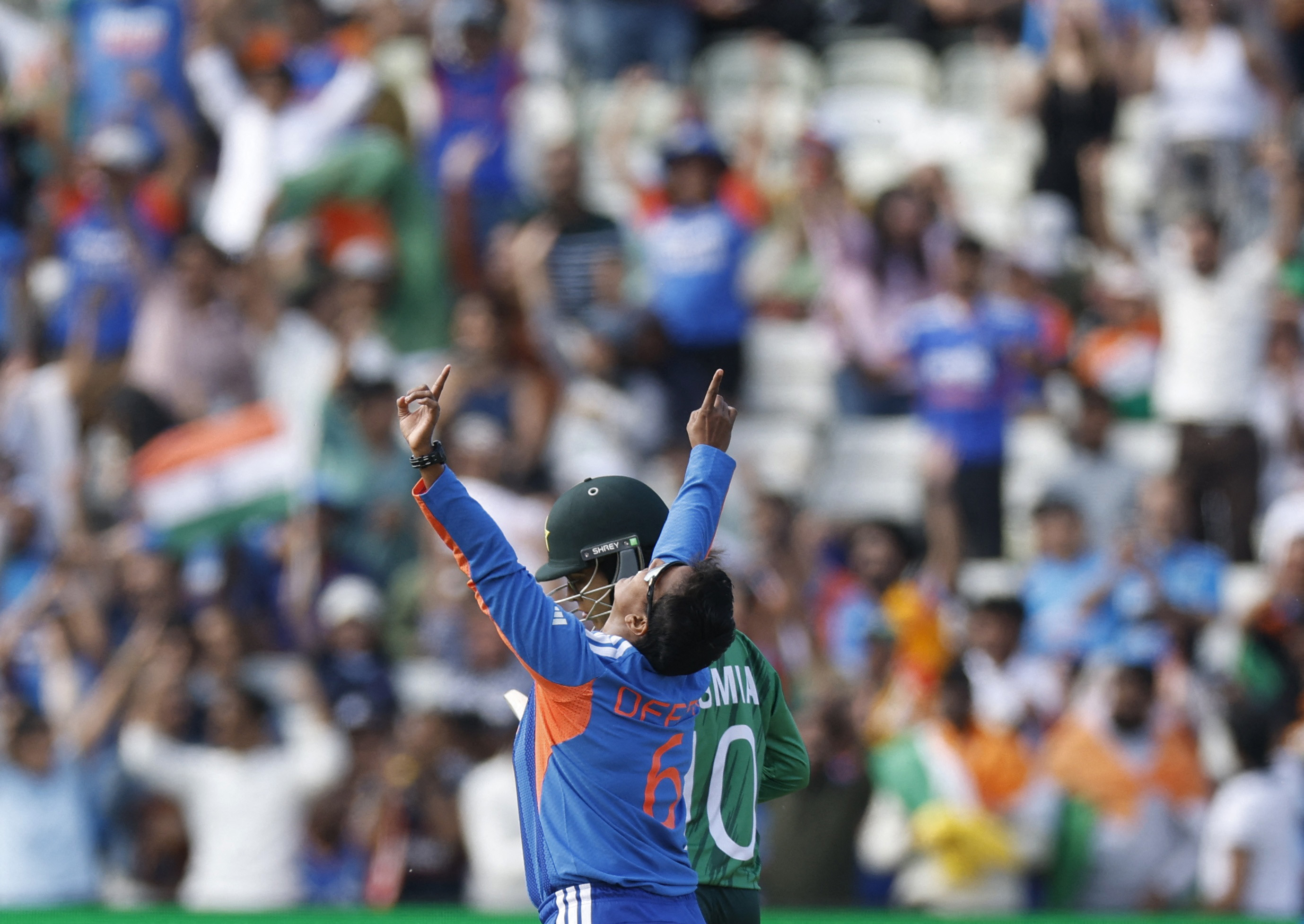 Cricket - ICC Women's T20 World Cup 2026 - India v Pakistan - Edgbaston Cricket Ground, Birmingham, Britain - June 14, 2026 India's Deepti Sharma celebrates after taking the wicket of Pakistan's Aliya Riaz REUTERS/Jason Cairnduff