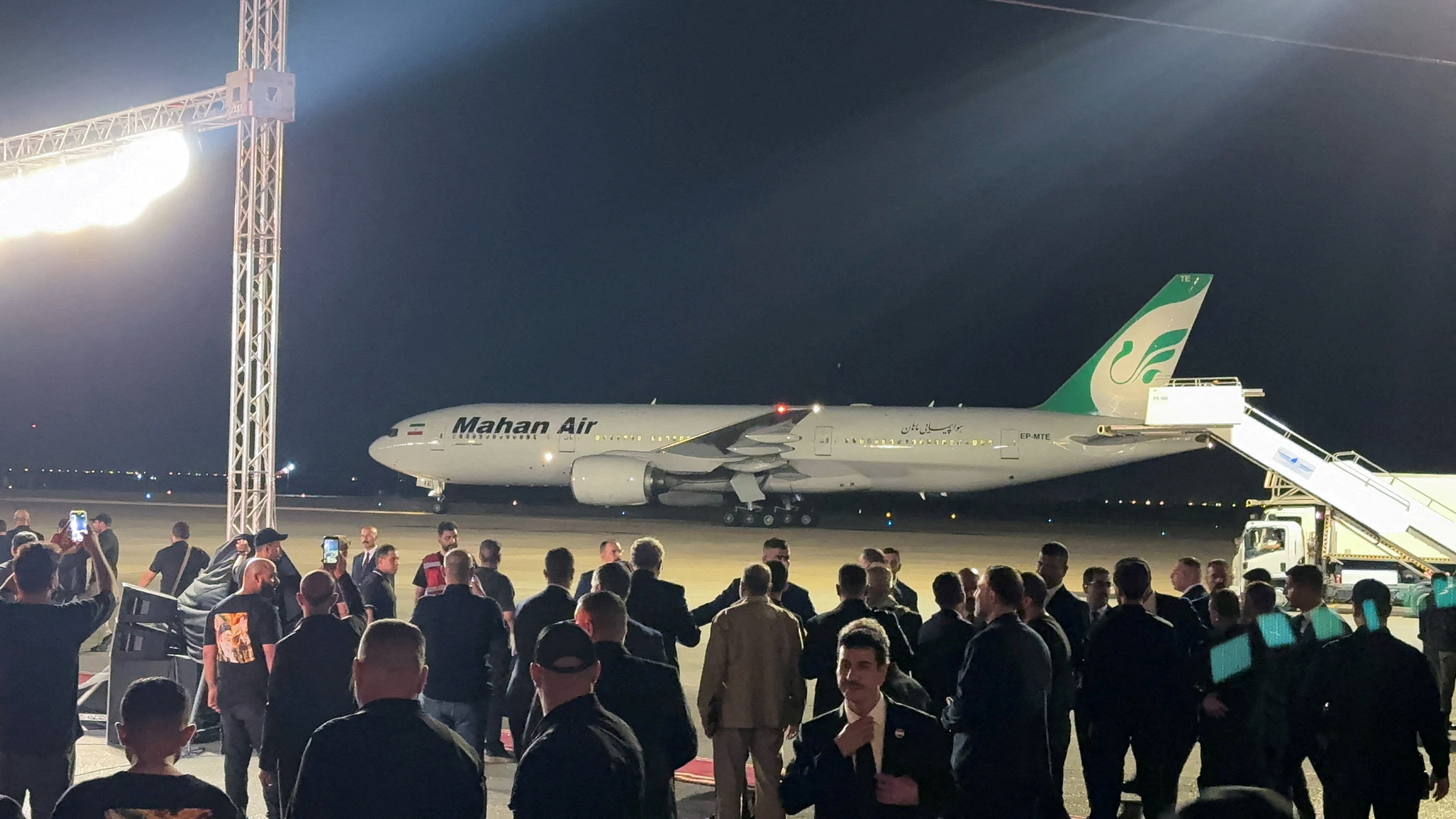 A Mahan Air plane carrying the coffin of Iranian Supreme Leader Ali Khamenei, who was killed on February 28 during US-Israeli air strikes on Iran, arrives at Najaf International Airport in Najaf, Iraq, on July 7, 2026, during his weeklong funeral ceremonies [Reuters]