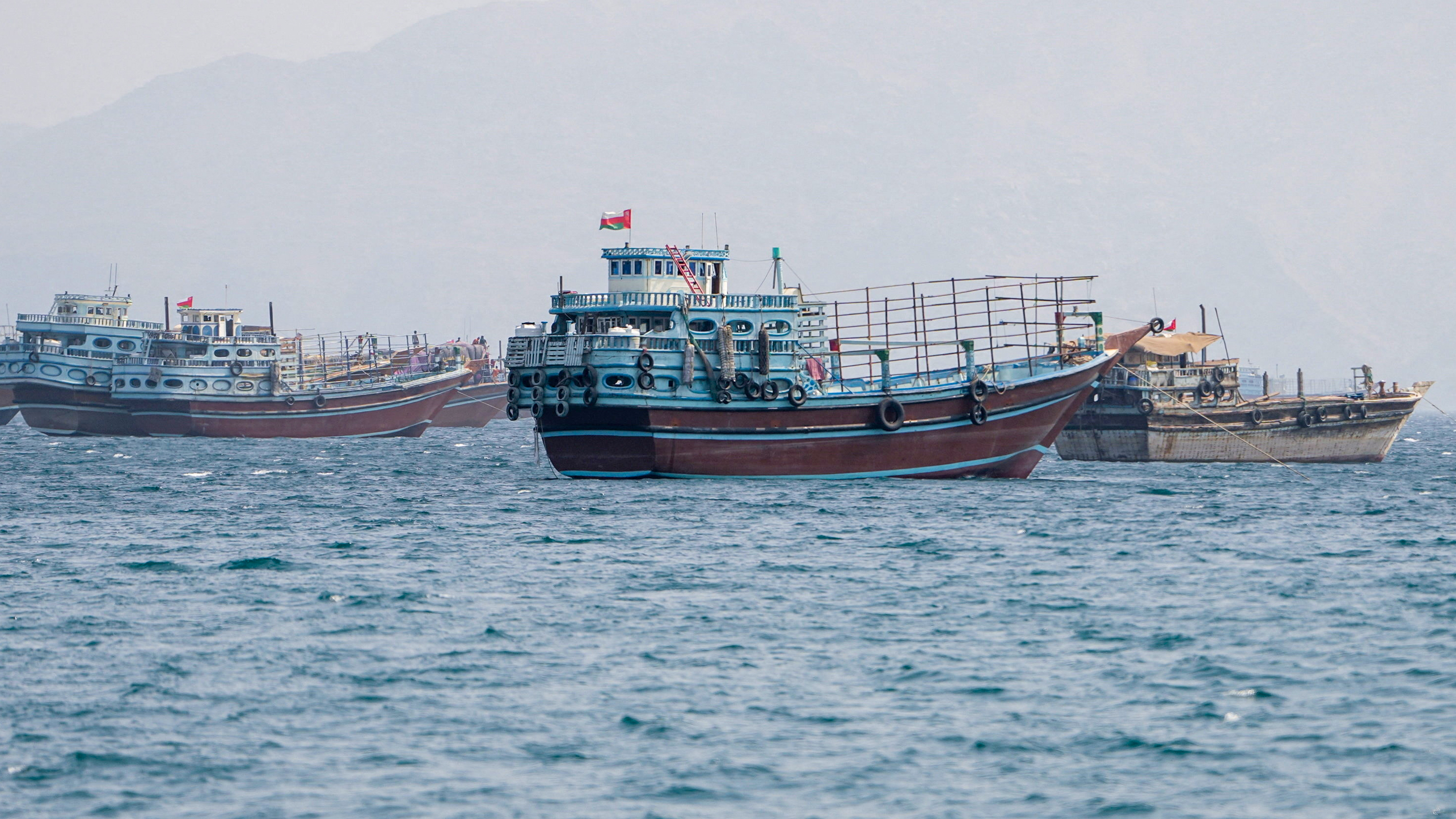 Vessels near the Strait of Hormuz, as seen from Musandam, Oman
