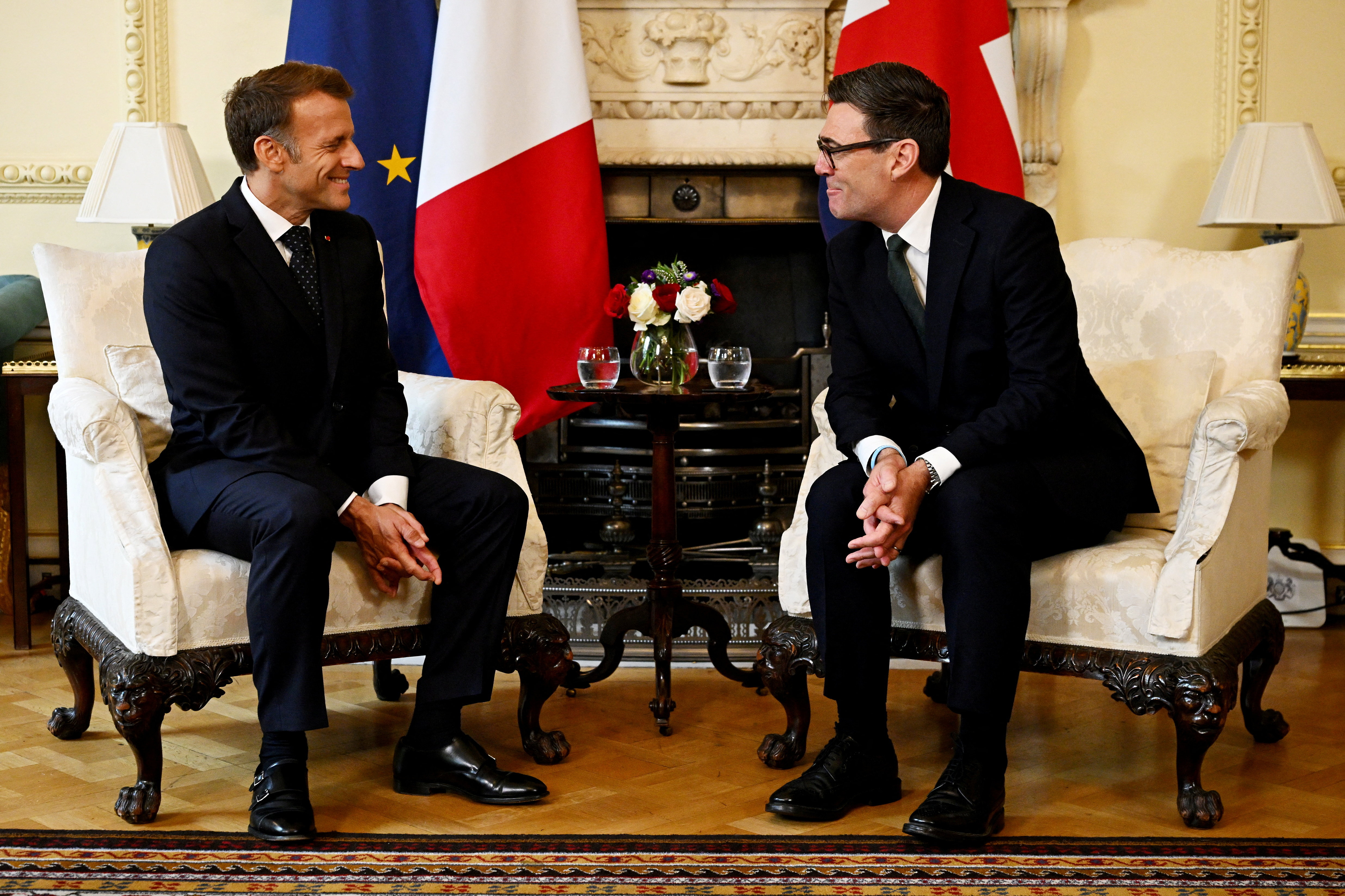 British Prime Minister Andy Burnham meets with French President Emmanuel Macron during a bilateral meeting at 10 Downing Street on September 3, 2026 in London, UK [Leon Neal/Reuters]