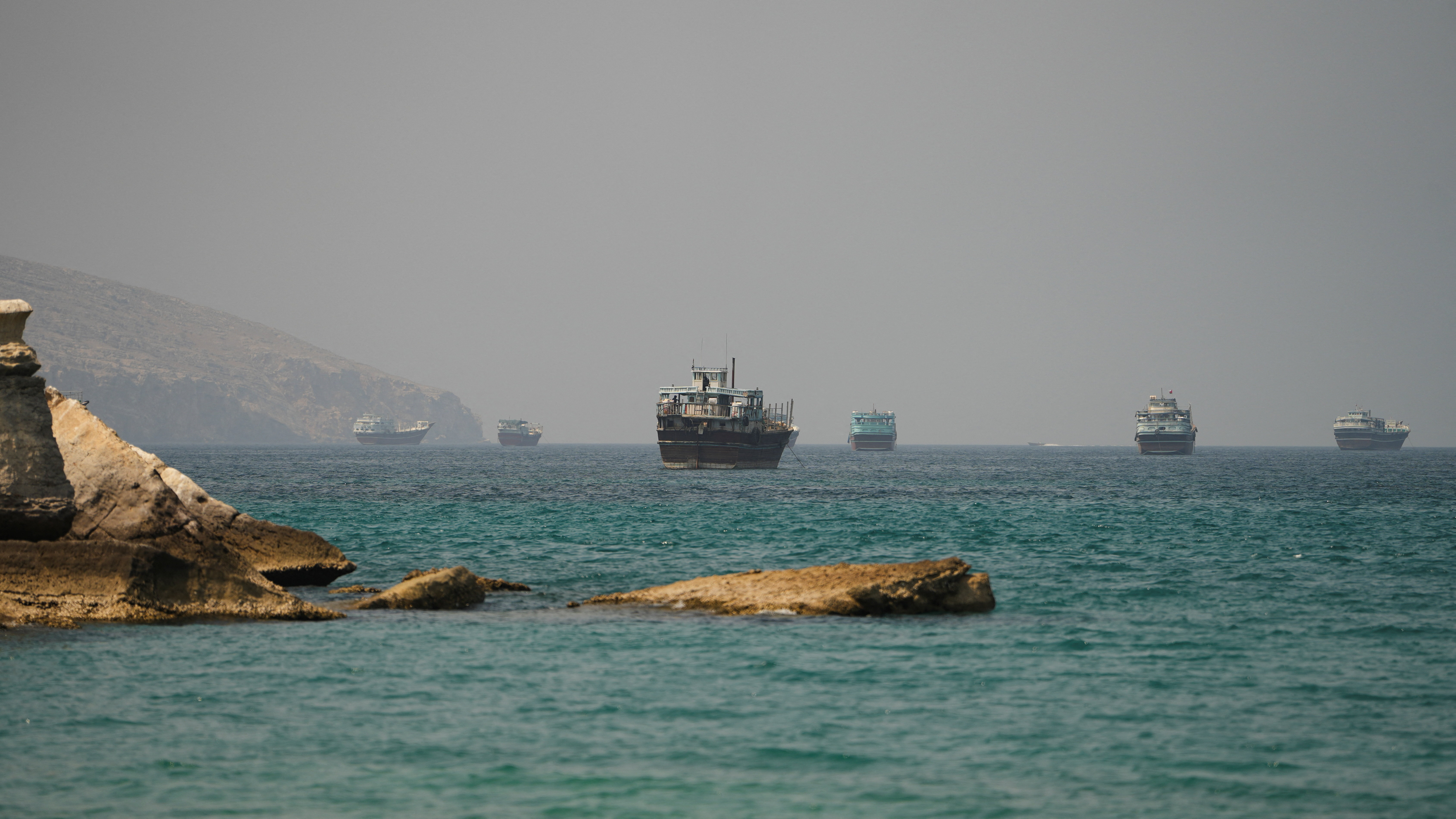 Vessels at the Strait of Hormuz, as seen from Musandam, Oman, September 6, 2026.