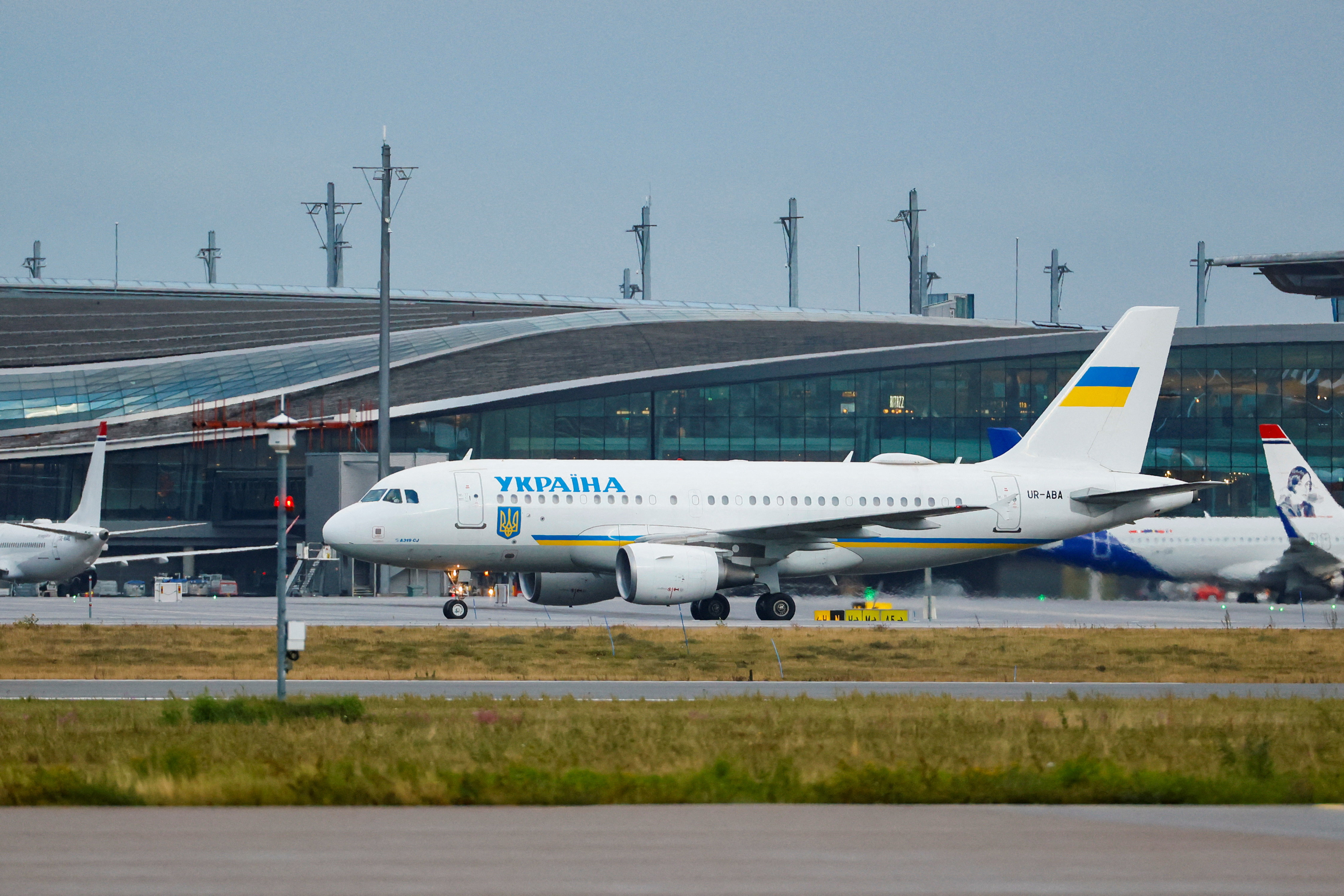 A plane carrying Ukraine's President Volodymyr Zelenskiy lands at Gardermoen, Norway