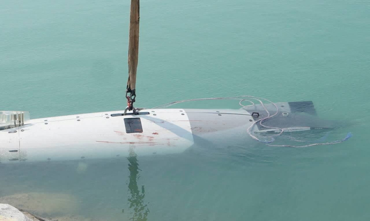 An unmanned submersible vessel in the water.