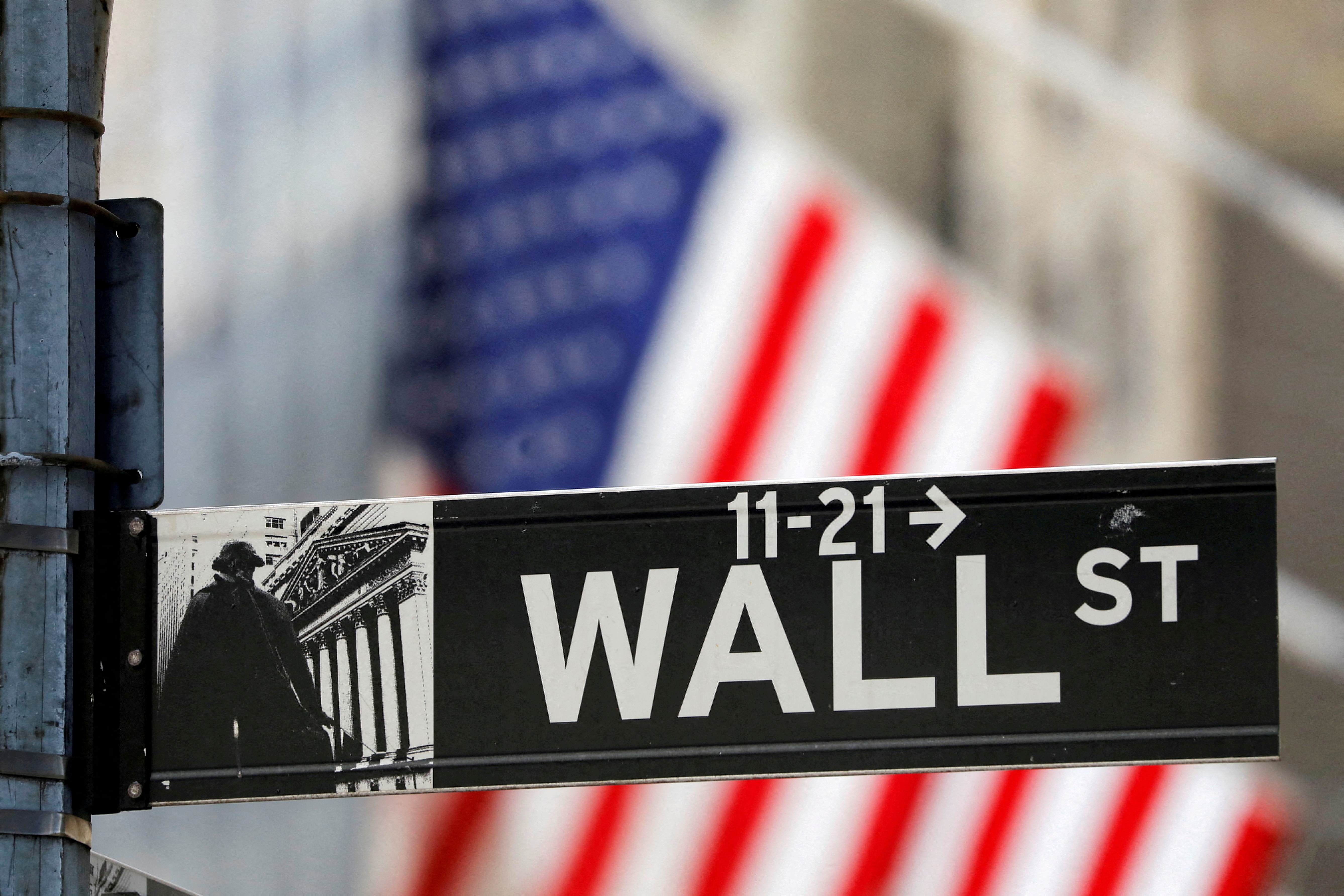 A street sign for Wall Street is seen outside the New York Stock Exchange [FILE:Andrew Kelly/Reuters]