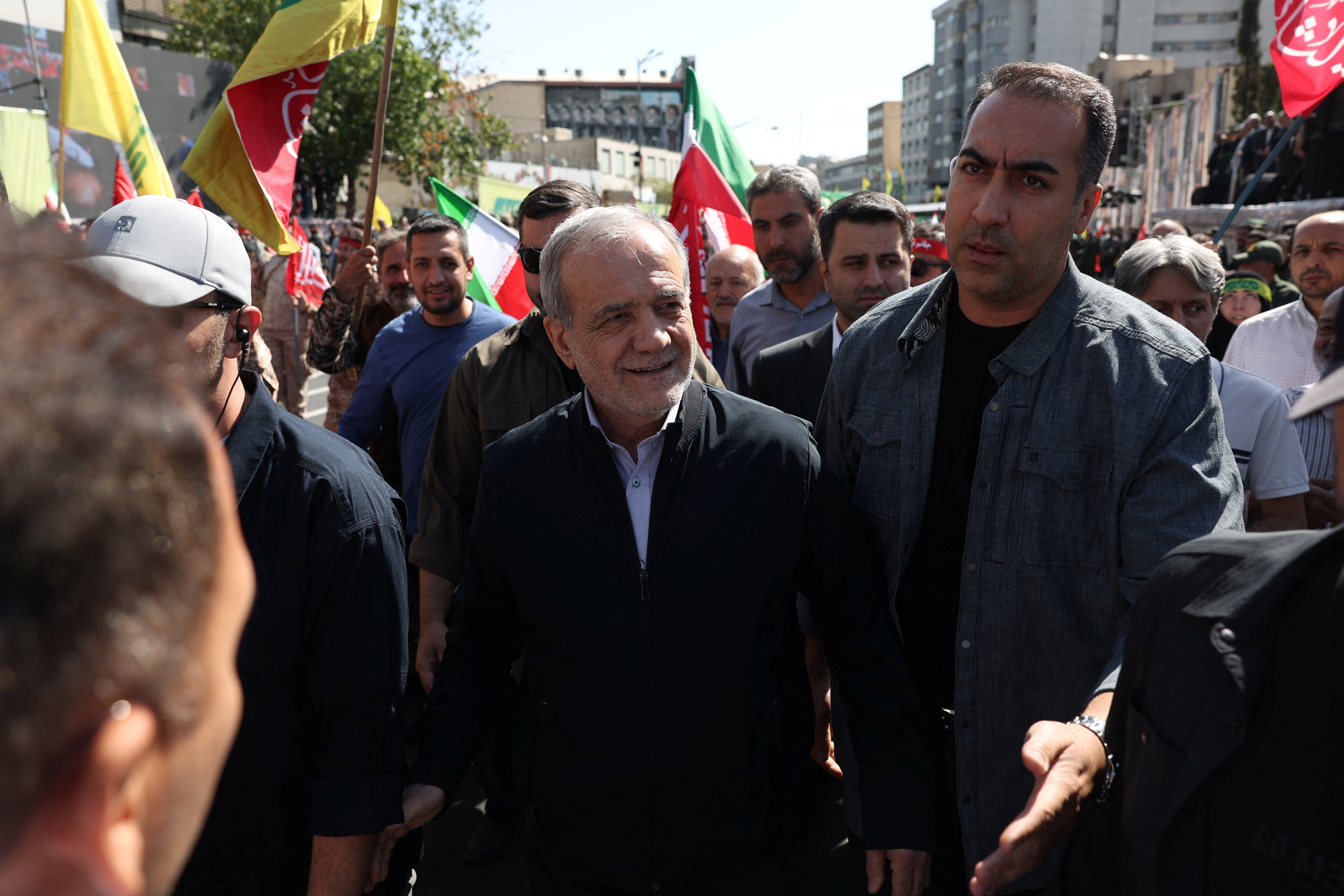 Iranian President Masoud Pezeshkian attends a military march in Tehran, Iran, September 18, 2026. Majid Asgaripour/WANA (West Asia News Agency) via REUTERS ATTENTION EDITORS - THIS PICTURE WAS PROVIDED BY A THIRD PARTY. ISRAEL OUT. NO COMMERCIAL OR EDITORIAL SALES IN ISRAEL. NO ACCESS FOR ISRAELI MEDIA. NO USE BBC PERSIAN. NO USE VOA PERSIAN. NO USE MANOTO. NO USE IRAN INTERNATIONAL. NO USE RADIO FARDA. DIGITAL: NO USE BBC PERSIAN. NO USE VOA PERSIAN. NO USE MANOTO. NO USE IRAN INTERNATIONAL. NO USE RADIO FARDA.