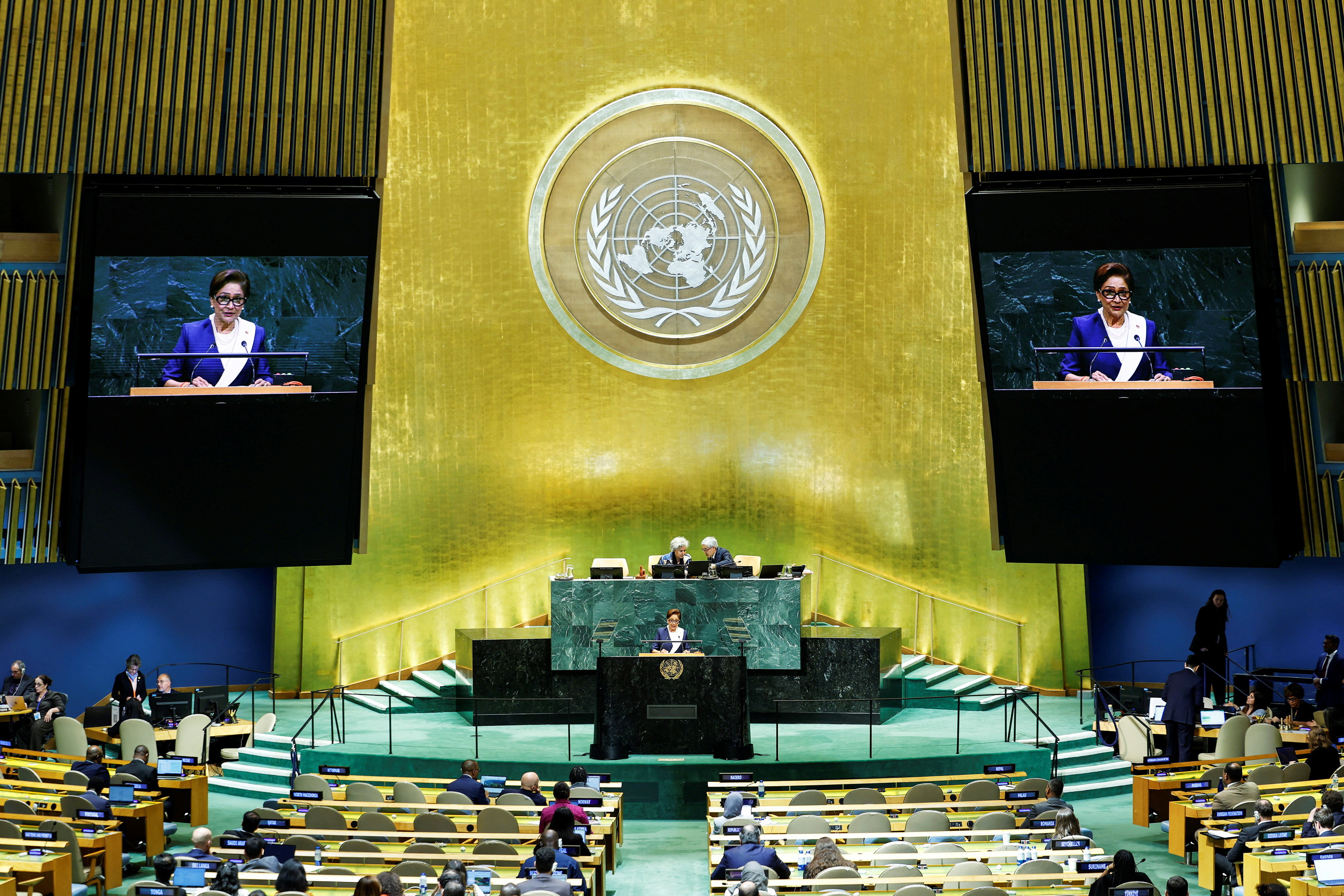 Trinidad and Tobago Prime Minister Kamla Persad-Bissessar addresses the 81st United Nations General Assembly at UN headquarters in New York City, US, September 22, 2026. REUTERS/Eduardo Munoz