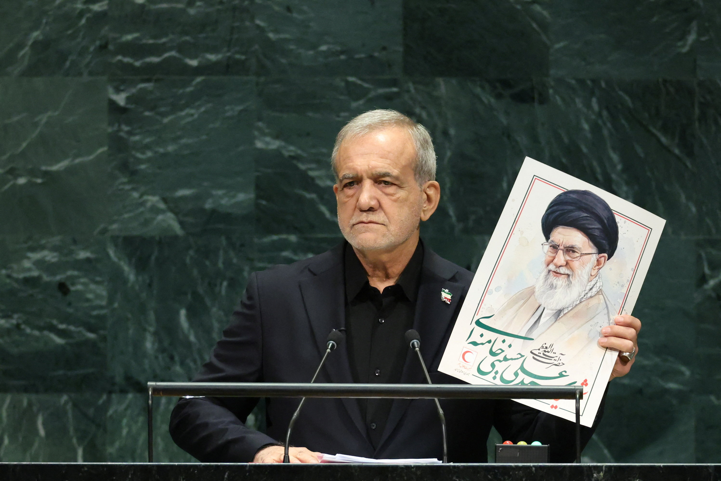 Iran's President Masoud Pezeshkian addresses the 81st United Nations General Assembly (UNGA) at UN headquarters in New York City, US, September 23, 2026. REUTERS/CAITLIN OCHS