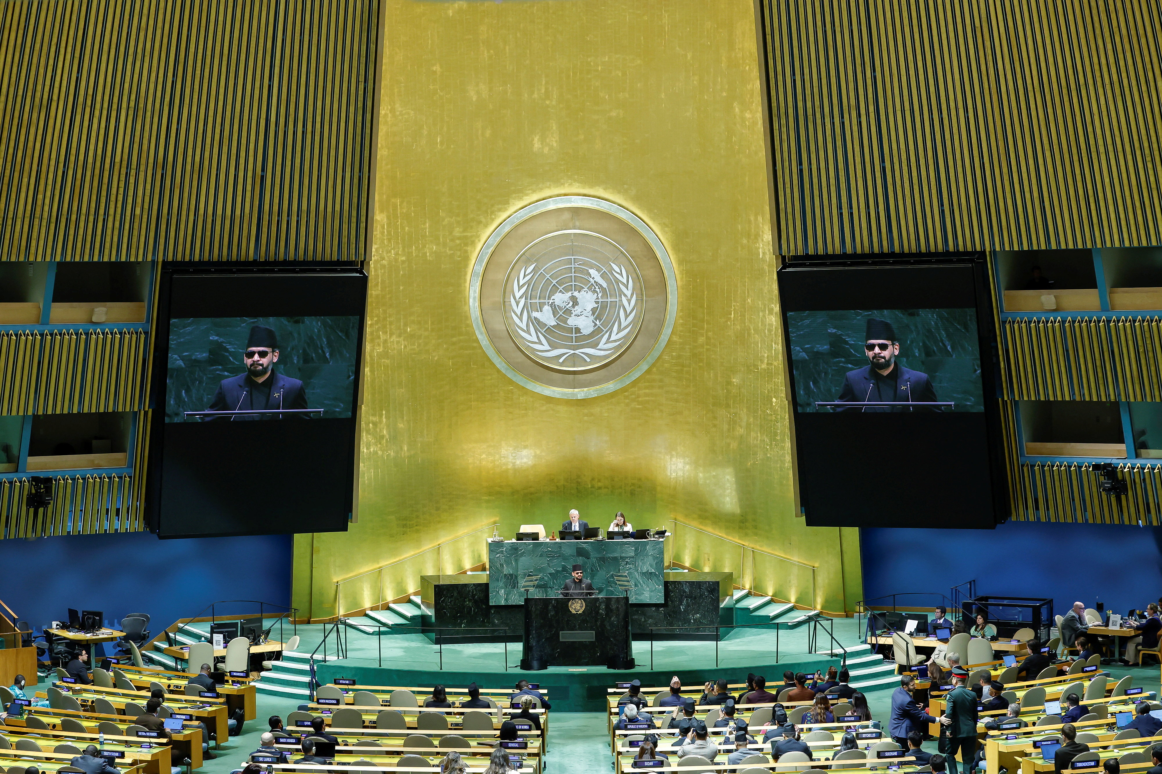 Nepal Prime Minister Balendra Shah addresses the 81st United Nations General Assembly at UN headquarters in New York City, US, September 24, 2026 [Eduardo Munoz/Reuters]
